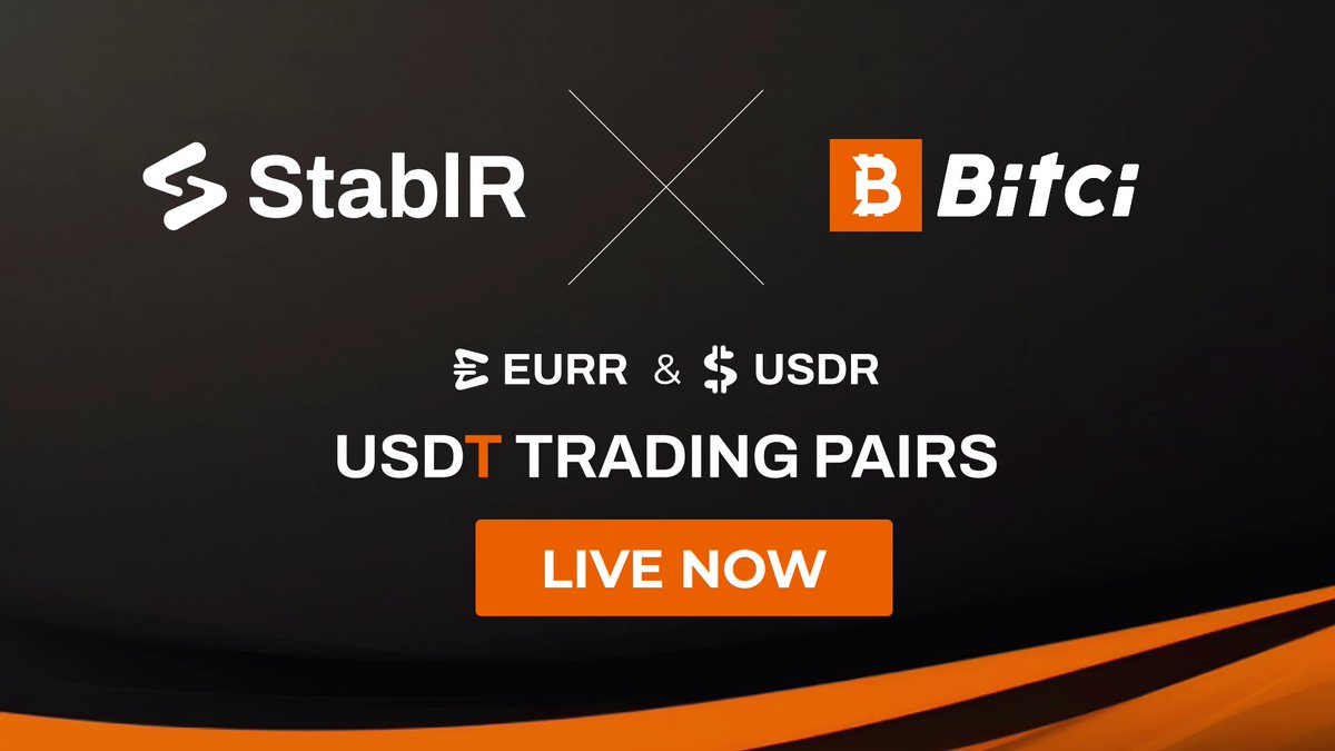 StablRUSD's tweet image. 🚀 $USDR &amp;amp; #EURR are NOW LIVE on #Bitci Exchange!
💵 USDR / USDT: tinyurl.com/Bitci-USDR-USDT
💶 EURR / USDT: tinyurl.com/Bitci-EURR-USDT
✅ Compliant. Secure. Transparent. For everyday-use!
🔎 More: @bitcicomtr | Bitci.com.tr/en | StablR.com