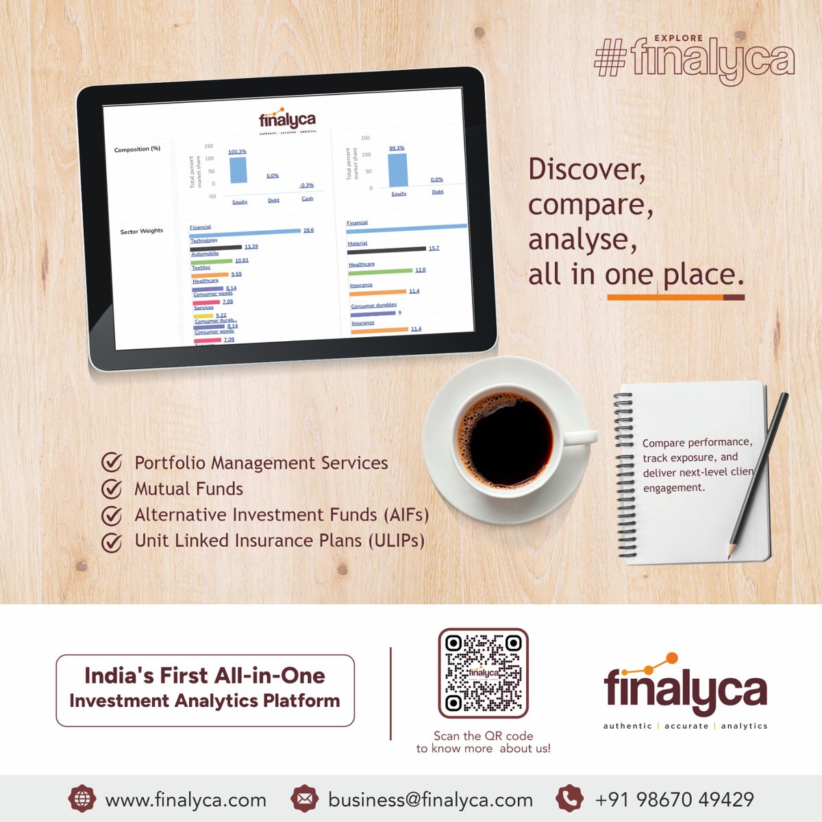 finalyca's tweet photo. Discover. Compare. Analyse. All in one place.From Mutual
Funds to AIFs, PMS, and ULIPs — explore top investment
options tailored for you. Finalyca – Your gateway to smarter
investment decisions. 
#Finalyca #SmartInvesting #PortfolioManagement #MutualFunds
#AlternativeInvestments https://t.co/Fa7A5zwd7p