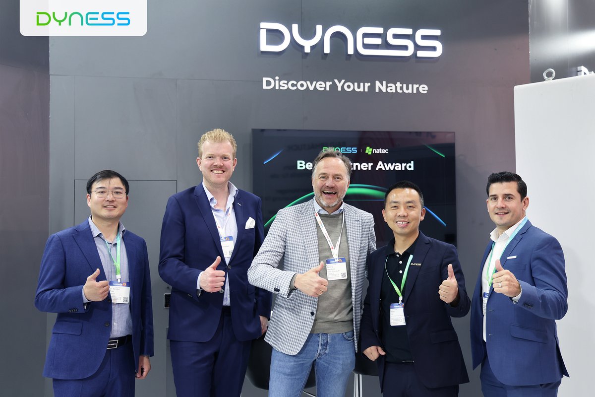e’re proud to present the Best Partner Award to NATEC Sunergy B.V.! 🏆

Together, we’re driving the future of solar energy. Here’s to continued success and innovation in powering Europe sustainably! 🤝

#CleanEnergyEurope #DynessBestPartner #Intersolar2025 #Dyness