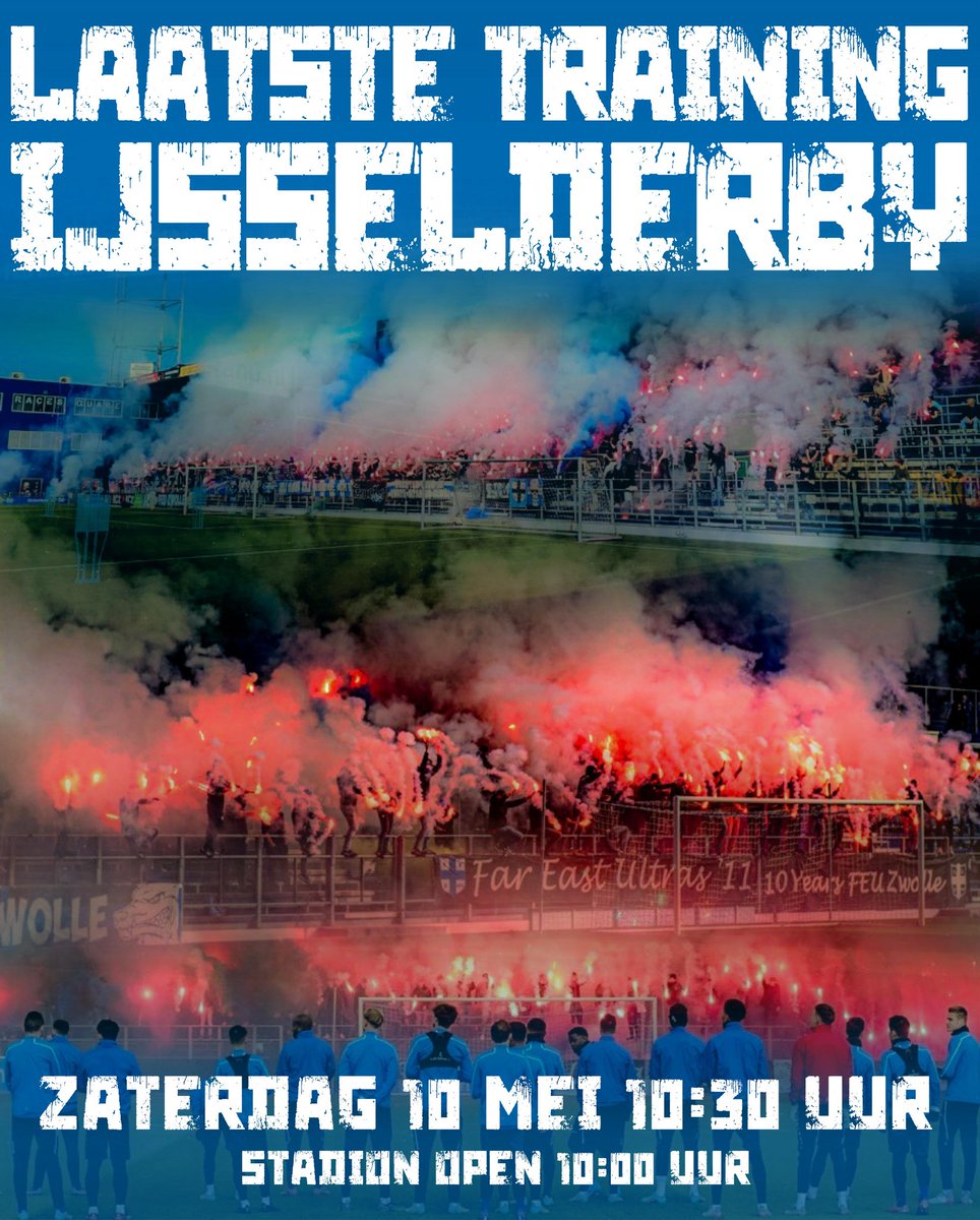 𝗟𝗮𝗮𝘁𝘀𝘁𝗲 𝘁𝗿𝗮𝗶𝗻𝗶𝗻𝗴 𝗜𝗝𝘀𝘀𝗲𝗹𝗱𝗲𝗿𝗯𝘆

De club maakt momenteel enorme stappen, dus laten we als supporters massaal zaterdag naar de laatste training gaan om te laten zien dat we achter de club staan en om de mannen op het veld de laatste push te geven! #peczwolle