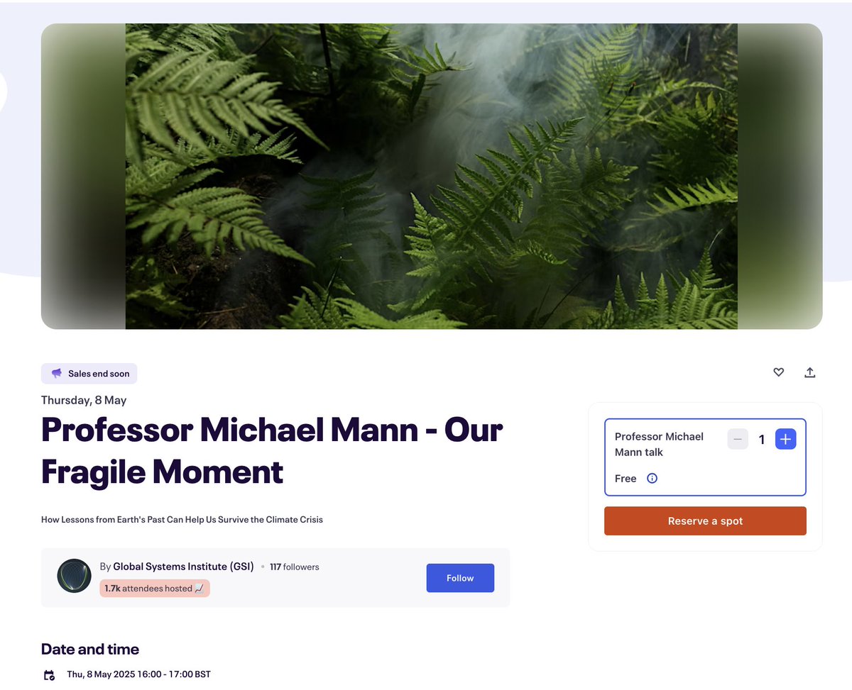 Prof Michael E. Mann (@michaelemann) on Twitter photo #OurFragileMoment: How Lessons from Earth's Past Can Help Us Survive the Climate Crisis | Lecture TODAY at University of Exeter, courtesy of <a href="/UniofExeter/">University of Exeter</a> <a href="/GSI_Exeter/">Global Systems Institute</a>: eventbrite.co.uk/e/professor-mi… #OurFragileMoment: How Lessons from Earth's Past Can Help Us Survive the Climate Crisis | Lecture TODAY at University of Exeter, courtesy of <a href="/UniofExeter/">University of Exeter</a> <a href="/GSI_Exeter/">Global Systems Institute</a>: eventbrite.co.uk/e/professor-mi…