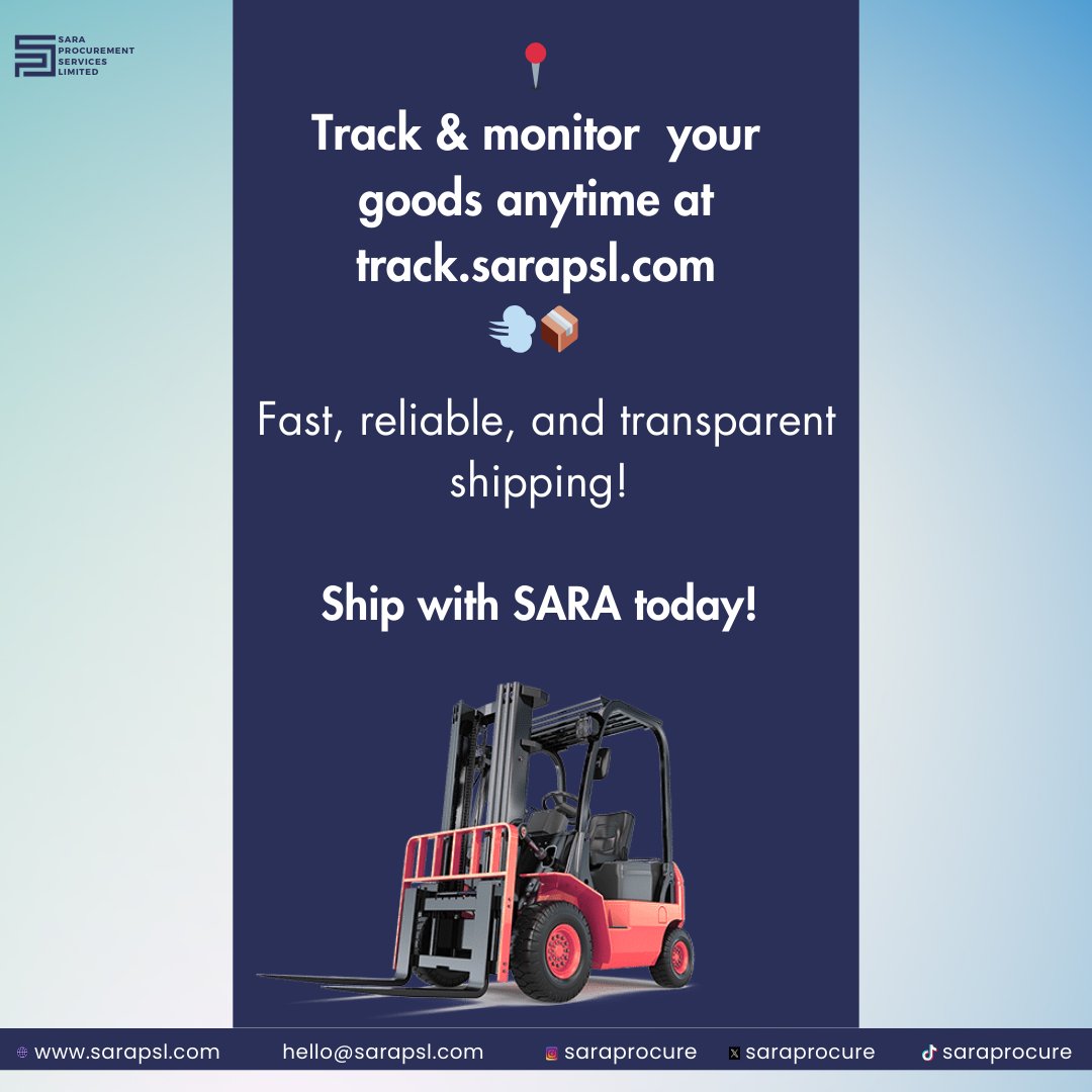 SaraProcure's tweet photo. Stress-free and seamless service is what you get from SARA.

We make it possible for you to track and monitor your goods from the comfort of your home.

Interested in working with us?

We are just a DM away.

Remember, SARA is always available to SERVE YOU.

#saraprocurement #sara #procurement #chinatolagos #shipping #importation #procurementagent #airfreights #ecommerce #seafreights #supplychain