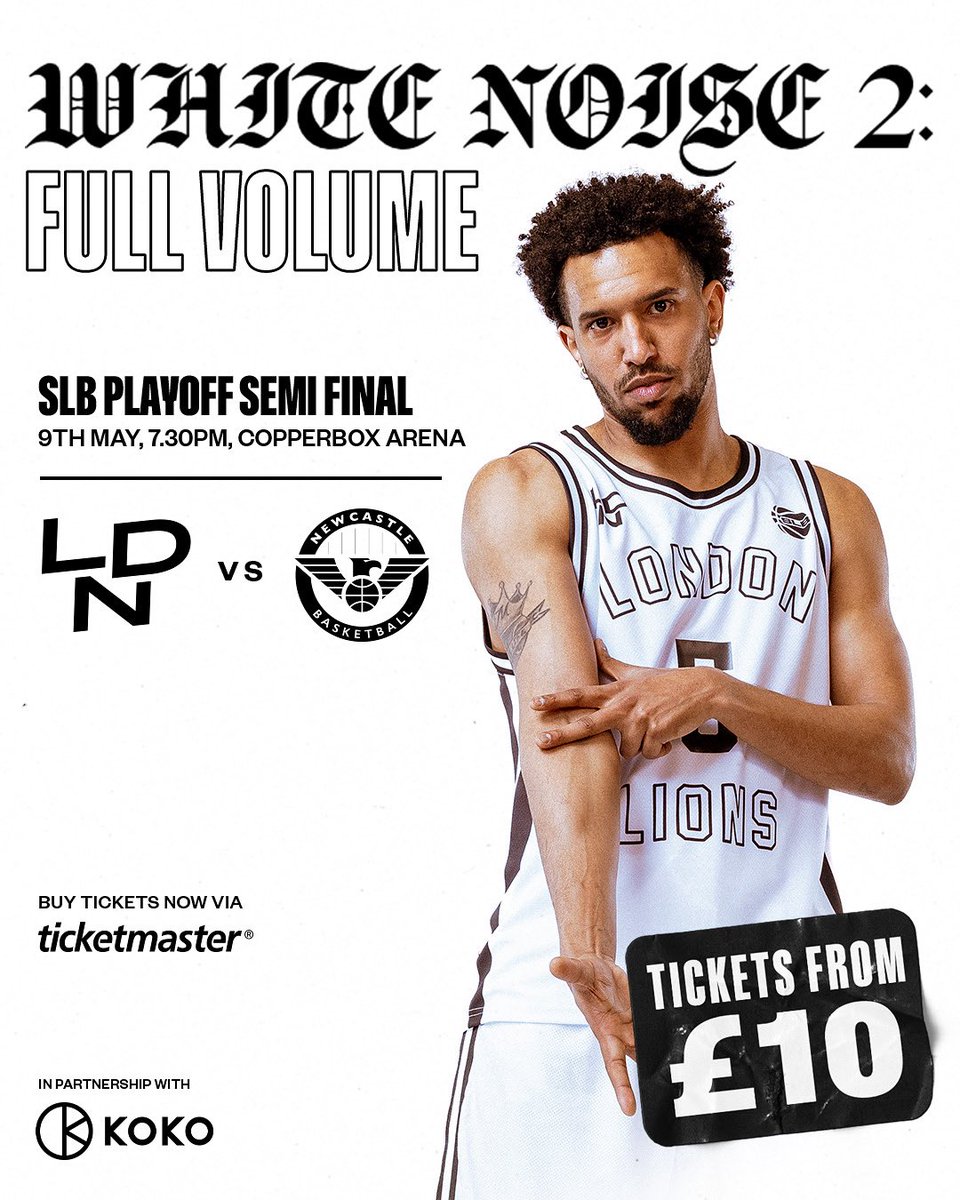 🎟️ BUY TICKETS NOW - from just £10!

WHITE NOISE 2: FULL VOLUME
SLB SEMI FINAL
GAME 1
vs. Newcastle Eagles

📍 Copper Box Arena
🗓️ Friday 9th May
⏰ 7:30PM

⚪ Semi-Final. Full volume. All white.

Let’s pack the Box and bring the noise.

👉 Link in bio. Don’t wait.

#WhiteNoise2