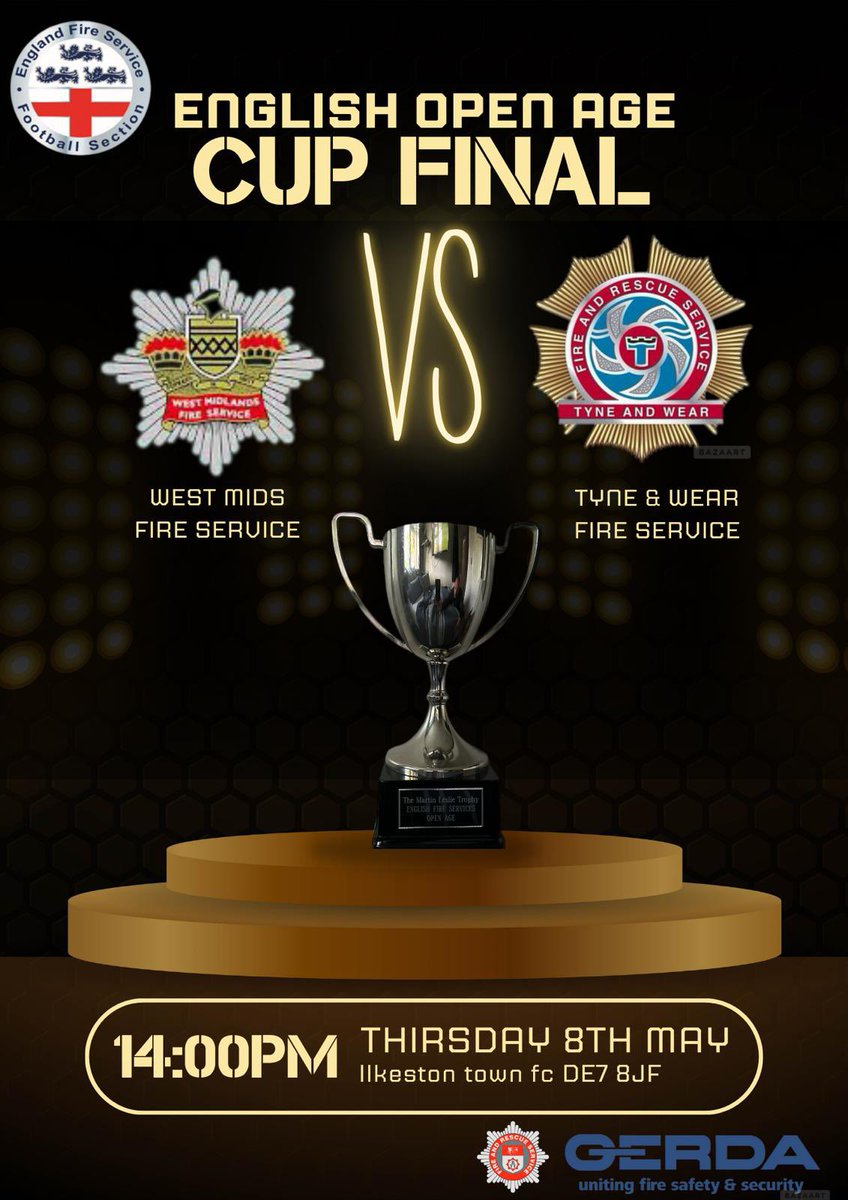 Everyone loves a cup final! It doesn't come much bigger than this in Fire Service Football!! 
Do us proud West Mids FC
<a href="/talkSPORT/">talkSPORT</a> <a href="/bbcwm/">BBC Birmingham & Black Country</a> <a href="/ITVCentral/">ITV News Central</a>