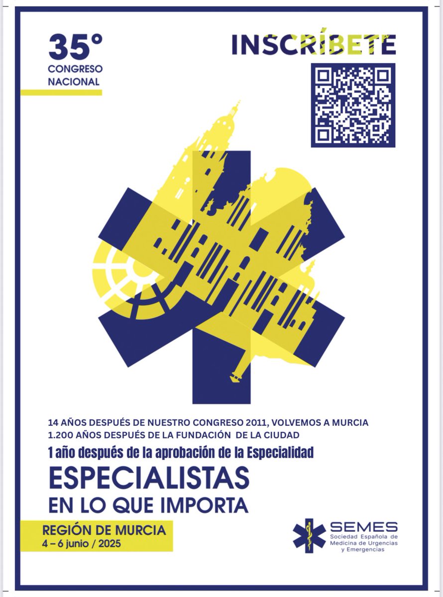 Ya se acerca el Congreso Nacional de Medicina de Urgencias y Emergencias
Conferencias, talleres, casos clínicos y lo mejor del intercambio profesional. El primero tras la aprobación de nuestra especialidad 💙

No te lo puedes perder. <a href="/SEMES_/">SEMES</a>
