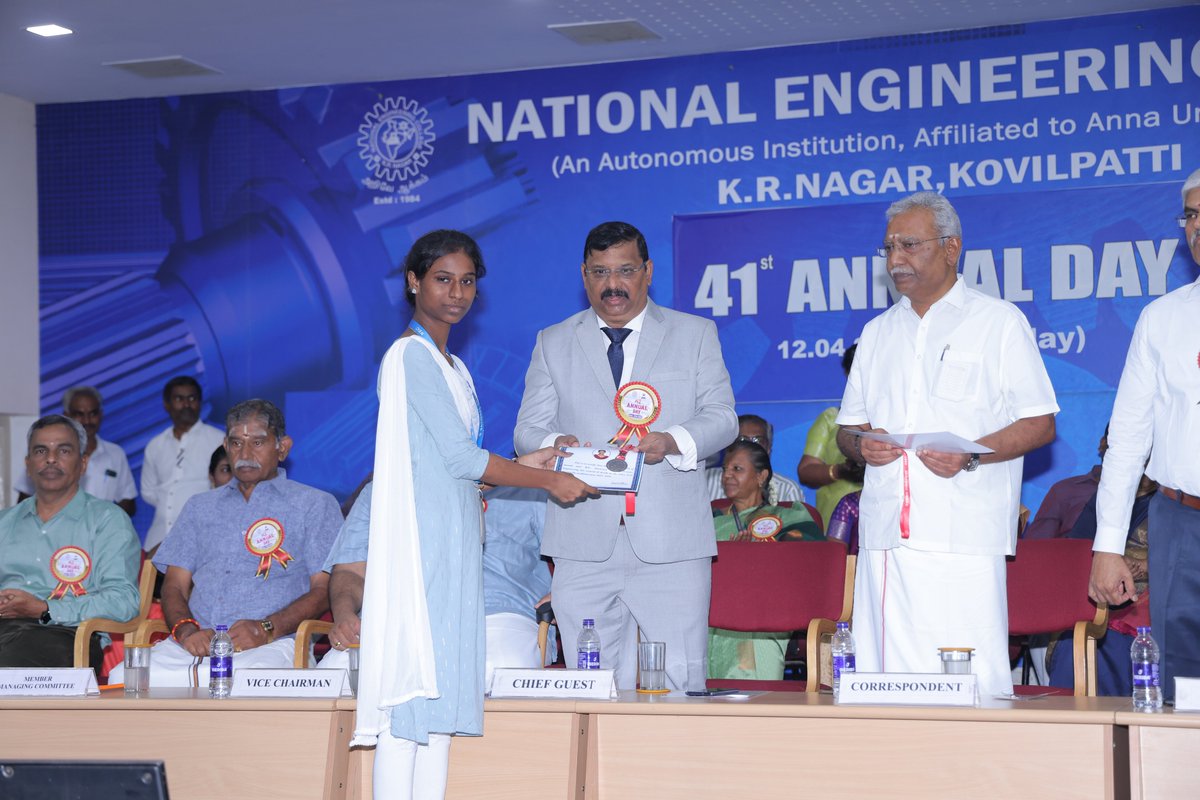 hod_eee_nec's tweet photo. 41th Annual Day Celebrations: Congrats πππMs.M.Karthika Devi of II EEE for secured 2nd Rank in the Academic Year 2023-2024.
@NECKVP
#ThinkEEEthinkNEC #necplacement #NECAlumni #Nationalengineeringcollege #engineeringcollege #kovilpatti #tamilnadu #placement2025 #placement https://t.co/7DT6dIVgE5