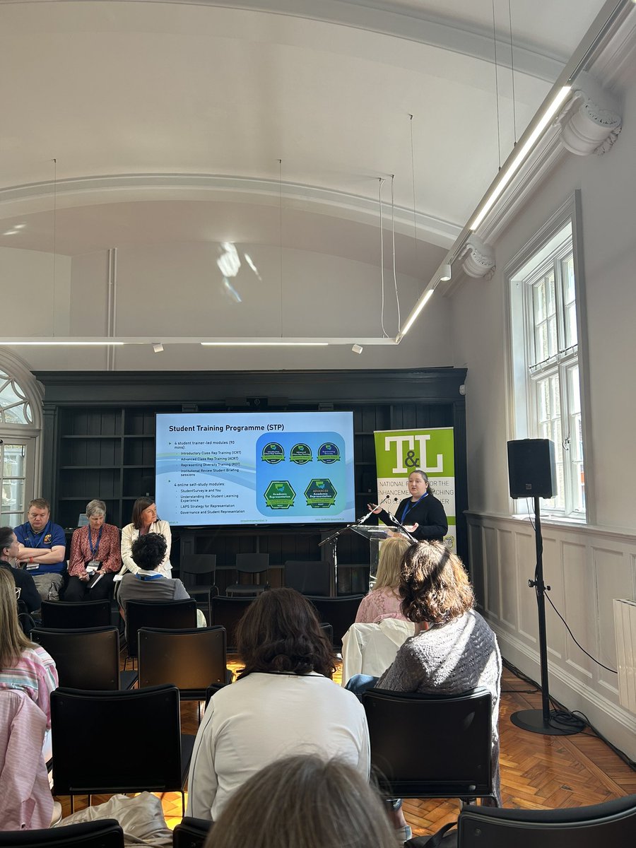 Our wonderful Development Coordinator <a href="/RachaelSRyan/">Rachael</a> delivering a lightening talk on our coveted Student Training Programme at <a href="/hea_irl/">HEA</a> Embracing Pedagogical Partnership workshop today