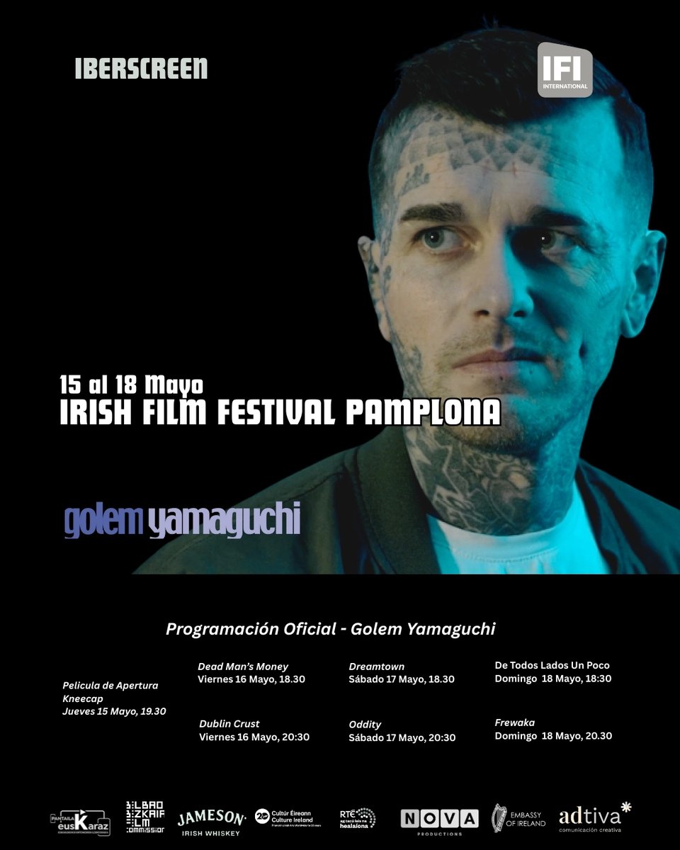 Cines Golem Pamplona (@golempamplona) on Twitter photo 🇮🇪 ¡Llega el #IrishFilmFestival a <a href="/GolemPamplona/">Cines Golem Pamplona</a>!
Del 15 al 18 de mayo, <a href="/iberscreen/">Iberscreen</a> nos trae una selección del nuevo cine irlandés en un ciclo que inaugurará la fantástica comedia sobre el trío de hip-hop de Belfast #Kneecap🤩.
ℹ️ Info y entradas 🎟️: ow.ly/te9E50VP5aB 🇮🇪 ¡Llega el #IrishFilmFestival a <a href="/GolemPamplona/">Cines Golem Pamplona</a>!
Del 15 al 18 de mayo, <a href="/iberscreen/">Iberscreen</a> nos trae una selección del nuevo cine irlandés en un ciclo que inaugurará la fantástica comedia sobre el trío de hip-hop de Belfast #Kneecap🤩.
ℹ️ Info y entradas 🎟️: ow.ly/te9E50VP5aB