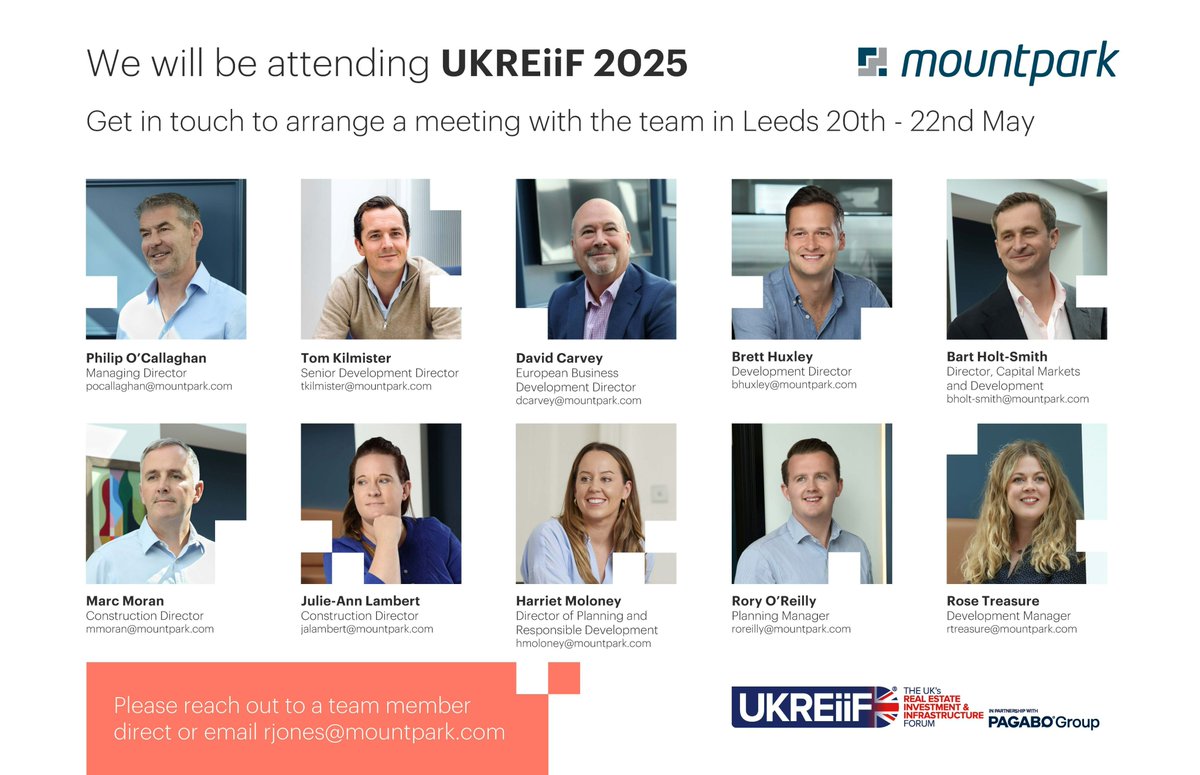🏗️ Mountpark is heading to UKREiiF 2025! 🌍

We’re looking forward to attending the UK’s Real Estate Investment &amp; Infrastructure Forum in Leeds later this month. 

📍 Will you be there? Get in touch with the team and let’s connect.