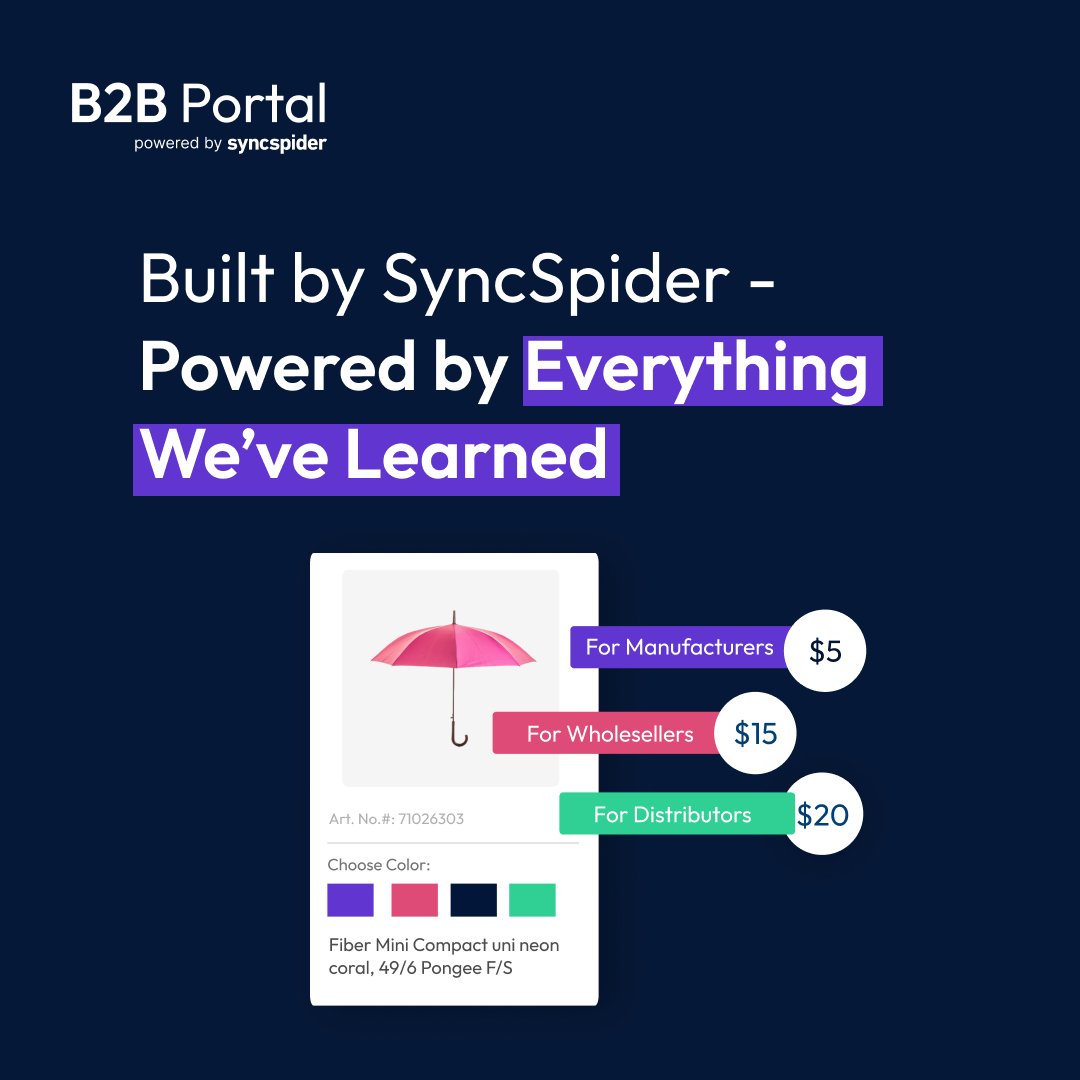 From automating workflows to transforming B2B sales.
Introducing: B2B Portal by SyncSpider
✅ Tiered pricing
✅ ERP &amp; PIM integration
✅ One portal for it all
Built for wholesalers, distributors &amp; manufacturers.
📎 vist.ly/3n3t3iw

#B2BPlatform #SyncSpider