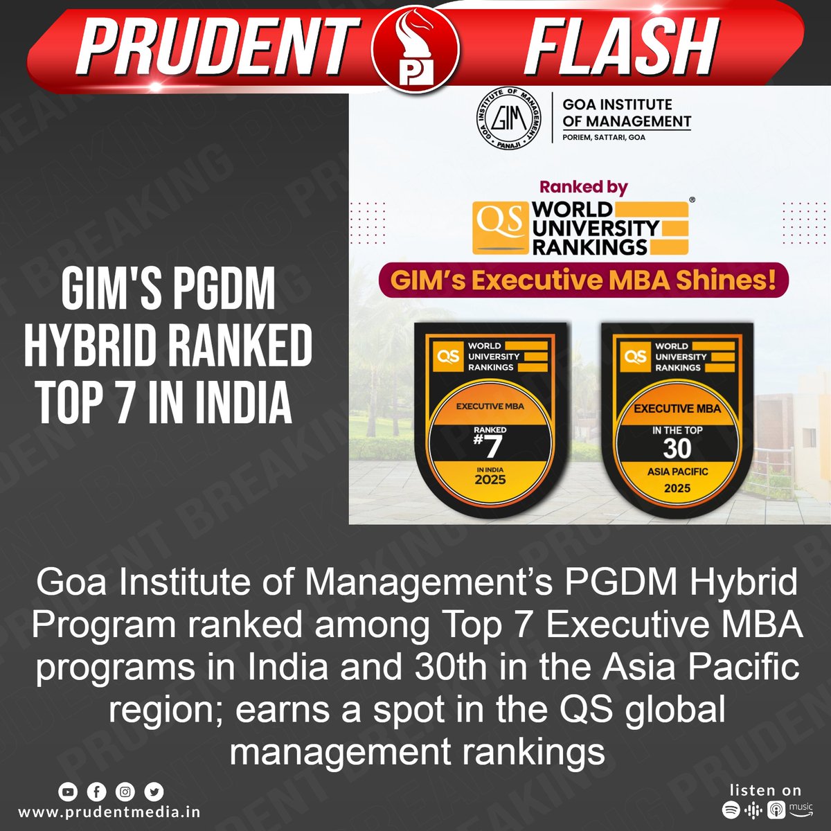 prudentgoa's tweet photo. Goa Institute of Management’s PGDM Hybrid Program ranked among Top 7 Executive MBA programs in India and 30th in the Asia Pacific region; earns a spot in the QS global management rankings

#Goa #GIM #Education #MBA #Rankings https://t.co/J1YfeW0qis