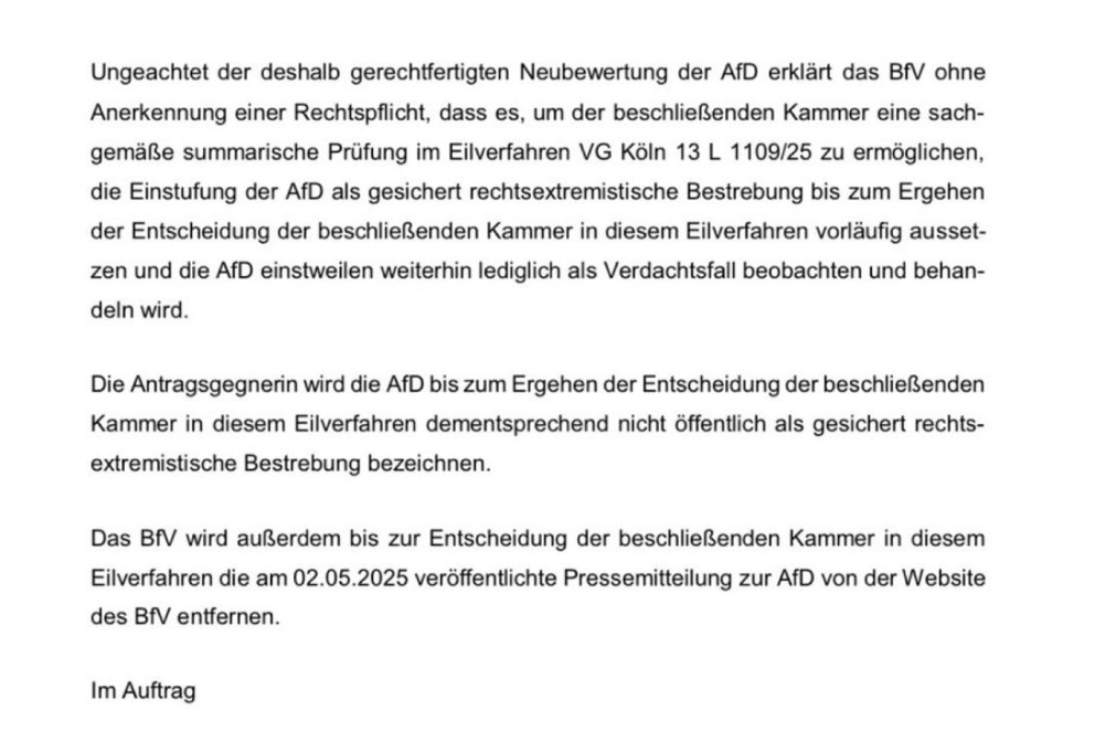 EIL: Verfassungsschutz zieht Einstufung der AfD als „gesichert rechtsextrem“ vorerst zurück! Ich halte Euch auf dem Laufenden.