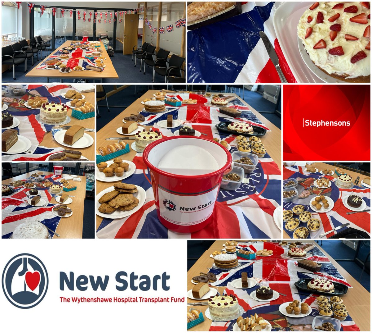 SolicitorsLLP's tweet photo. We're marking VE Day with bunting, cakes and community spirit,  all in aid of our charity of the year: New Start, the Wythenshawe Hospital Transplant Fund 💙🍰  

Thank you to all our bakers and everyone who has made a donation to this wonderful cause.  

Find out more about New Start and the vital work they do supporting transplant patients: https://t.co/gZthcxUpKd