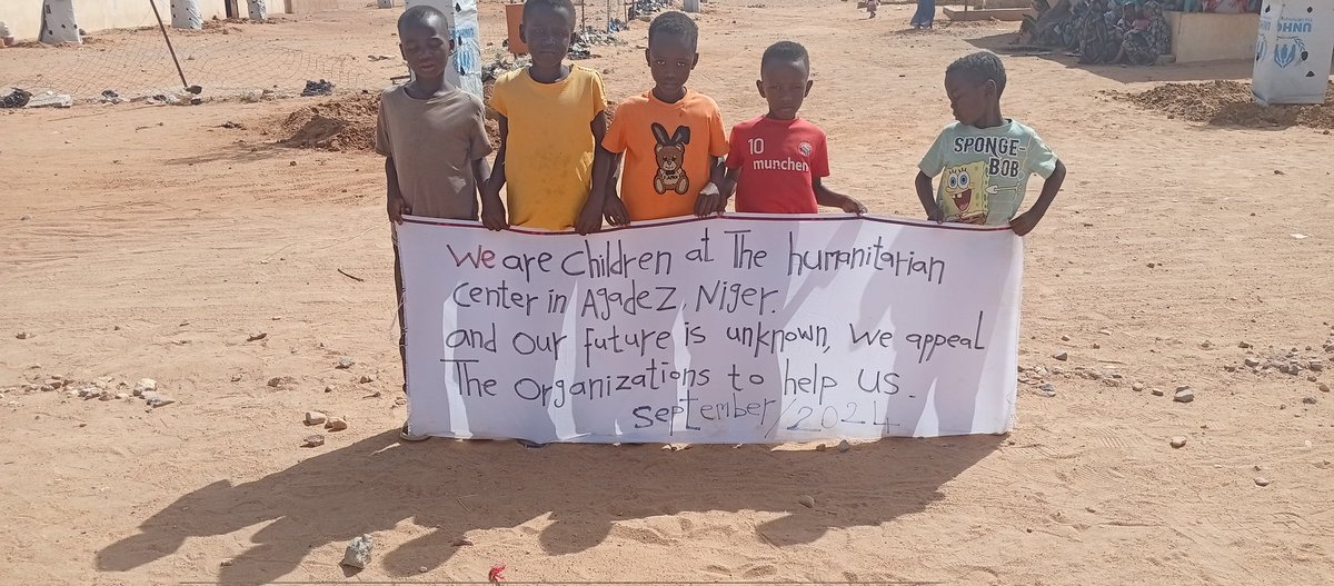 Ahmed Moursal (@mrsalahmd95964) on Twitter photo 228 days of peaceful protests in the center agdez
We are children at the humanitarian center in agdez Niger and our future is unknown we appeal the organisation to help us
<a href="/sighahh/">Saiah</a> <a href="/saracreta/">Sara Creta</a> <a href="/Sarita_Libre/">Sarita</a> <a href="/Refugees/">UNHCR, the UN Refugee Agency</a> <a href="/save_children/">Save the Children International</a> <a href="/AlarmephoneS/">Alarmephone Sahara</a> <a href="/JFCrisp/">Jeff Crisp</a> <a href="/UNHumanRights/">UN Human Rights</a> <a href="/DNforHR/">DNHR</a> 228 days of peaceful protests in the center agdez
We are children at the humanitarian center in agdez Niger and our future is unknown we appeal the organisation to help us
<a href="/sighahh/">Saiah</a> <a href="/saracreta/">Sara Creta</a> <a href="/Sarita_Libre/">Sarita</a> <a href="/Refugees/">UNHCR, the UN Refugee Agency</a> <a href="/save_children/">Save the Children International</a> <a href="/AlarmephoneS/">Alarmephone Sahara</a> <a href="/JFCrisp/">Jeff Crisp</a> <a href="/UNHumanRights/">UN Human Rights</a> <a href="/DNforHR/">DNHR</a>