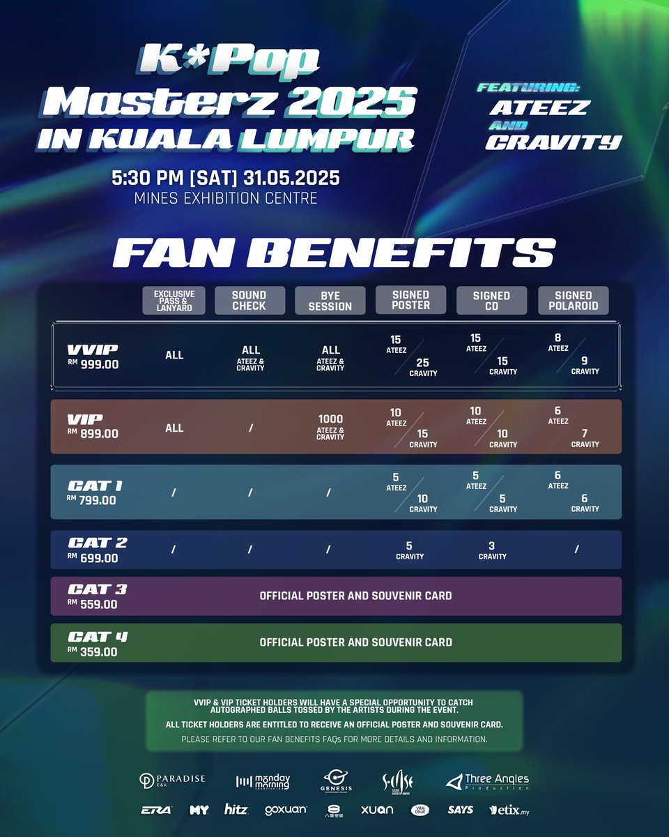 msiakpopfans's tweet photo. [INFO] KPop Masterz 2025 in Kuala Lumpur - Updated Ticket Price

📅: 31 May 2025 (Saturday)
🕠: 5:30PM
📍: MIECC, Seri Kembangan, Selangor.
⭐: @ATEEZofficial & @CRAVITYstarship

Ticket Sales
📅: 10 May 2025 (Saturday)
🕛: 12PM
🎟️: https://t.co/rwgDlOyQEg

#KpopMasterzinKualaLumpur #KPMinKualalumpur #GenesisEntertainment #scaseentertainment #ThreeAnglesProduction #ATEEZ #CRAVITY #ATEEZinKL #CRAVITYinKL #ATEEZinMY #CRAVITYinMY