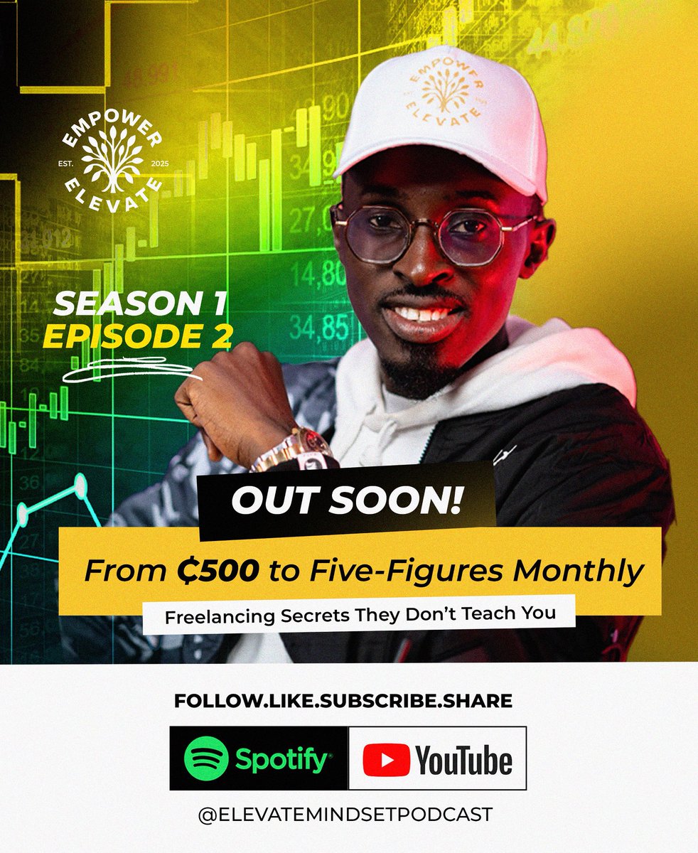 billimazzie's tweet photo. 🎙️ Episode 2 of the Empower Elevate Podcast drops tomorrow at 5:30 PM. Ready to learn the freelancing secrets they don’t teach you?

👉 Watch snippet here. I promise you won’t be disappointed.

[OFFICIAL TRAILER] How to Make ₵10K/Month Working from Home — The Ultimate Freelance Starter Guide
https://t.co/6etln9iwMW

🎧 Spotify | 📺 YouTube
👉 #FreelancingSuccess #PodcastLaunch #EmpowerElevate
