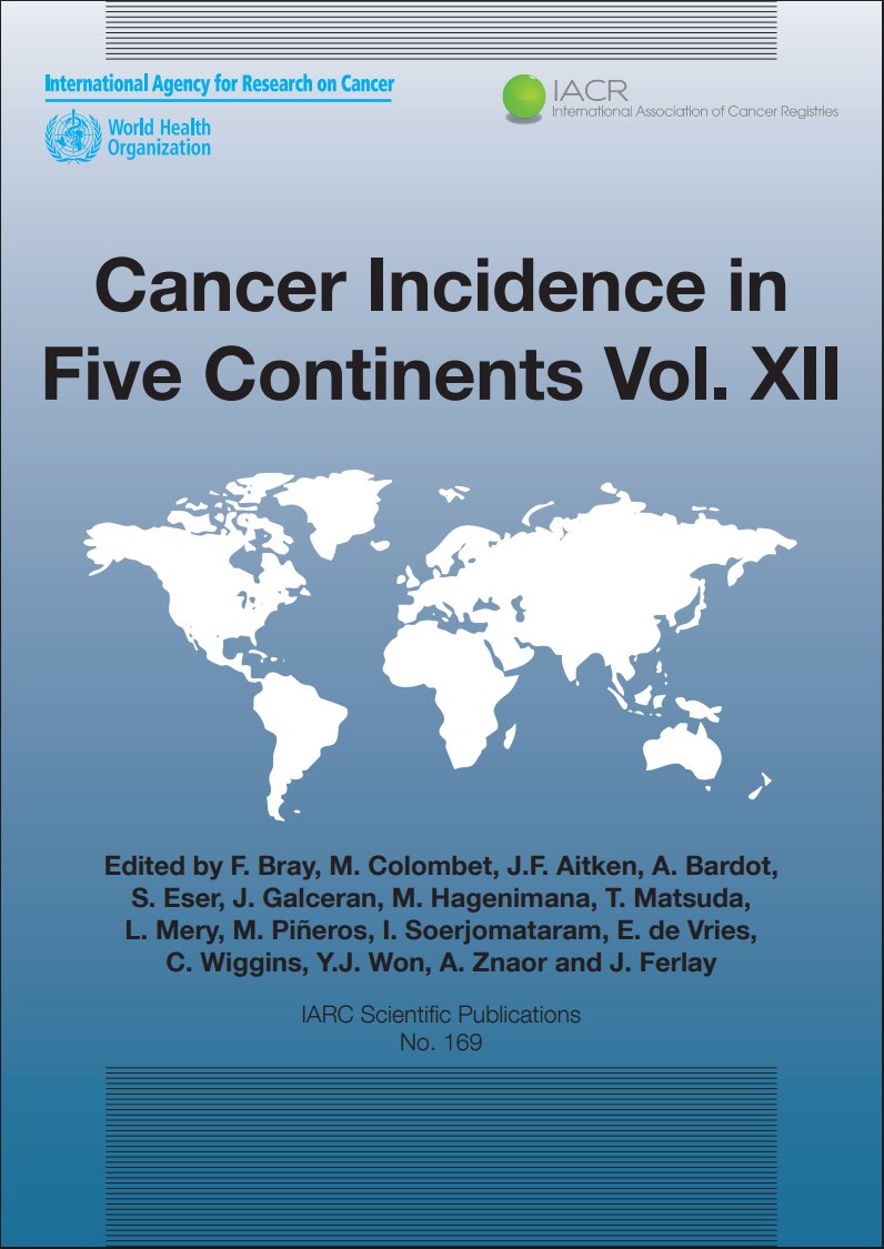 IARCWHO's tweet photo. Cancer Incidence in Five Continents, Volume XII (CI5-XII) now available for sale in print from IARC &amp; the International Association of Cancer Registries (IACR).
The book is also available for free as a PDF.
CI5 presents comparable data on #cancer incidence
https://t.co/72X0fcMc6j https://t.co/zUkTUEwFpb
