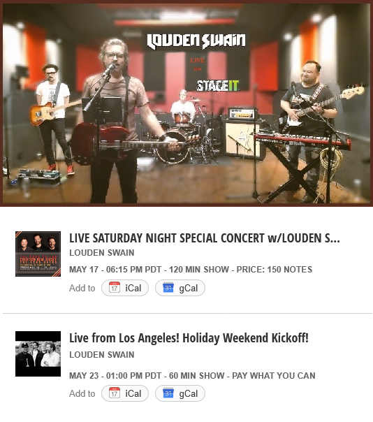 This month the <a href="/LoudenSwain1/">Louden Swain</a> have 2 LIVE SHOWS on <a href="/Stageit/">StageIt</a>! 🤟🏼💖🎶

1⃣ May 17
SATURDAY NIGHT SPECIAL from #SPNNJ! (<a href="/CreationEnt/">Creation Entertainment</a>)
Tickets🎟️@ 🔗stageit.com/louden_swain/l…

2⃣ May 23 
Louden Swain Live from Los Angeles! 
Tickets🎟️@ 🔗stageit.com/louden_swain/l…

📷from LS's Stageit show