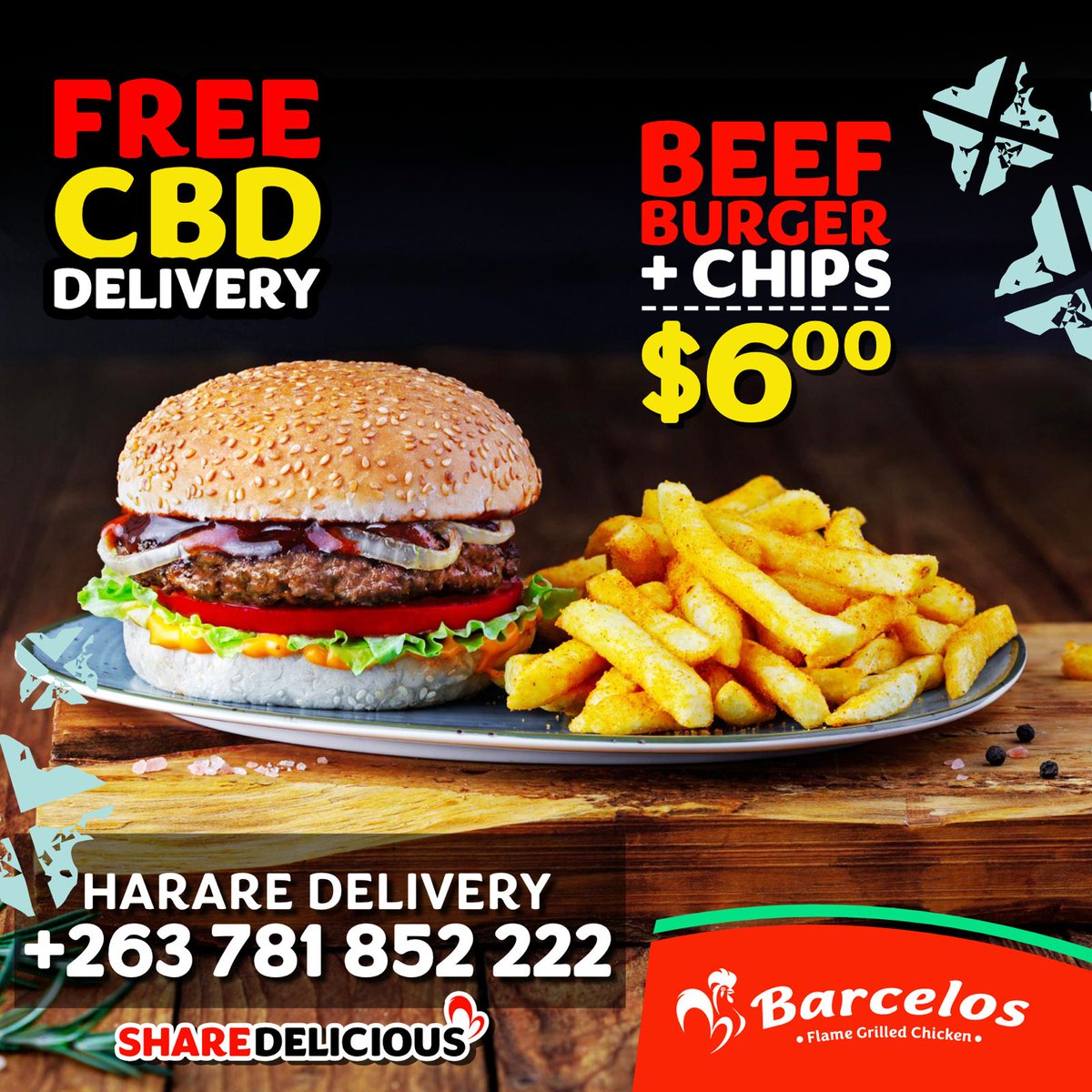 🚴‍♂️🔥 Barcelos is blazing through Harare!
🍗 FREE CBD Delivery – straight to your door
📍 Just whatsapp: +263 781 852 222
🐓 Hot meals, fast wheels
❤️‍🔥 #ShareDelicious