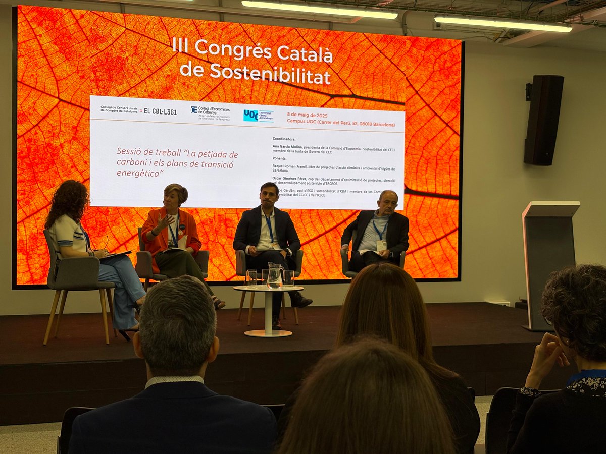 🔊 La nostra companya Raquel Román ha participat en el III Congrés Català de Sostenibilitat, organitzat per <a href="/economistescat/">Col·legi d'Economistes de Catalunya</a>, @censorscat i <a href="/UOCuniversitat/">UOCuniversitat</a>, en la sessió sobre petjada de carboni i transició energètica. 

Hem compartit el compromís d’<a href="/aiguesbcnclient/">Aigües de Barcelona</a> amb una gestió