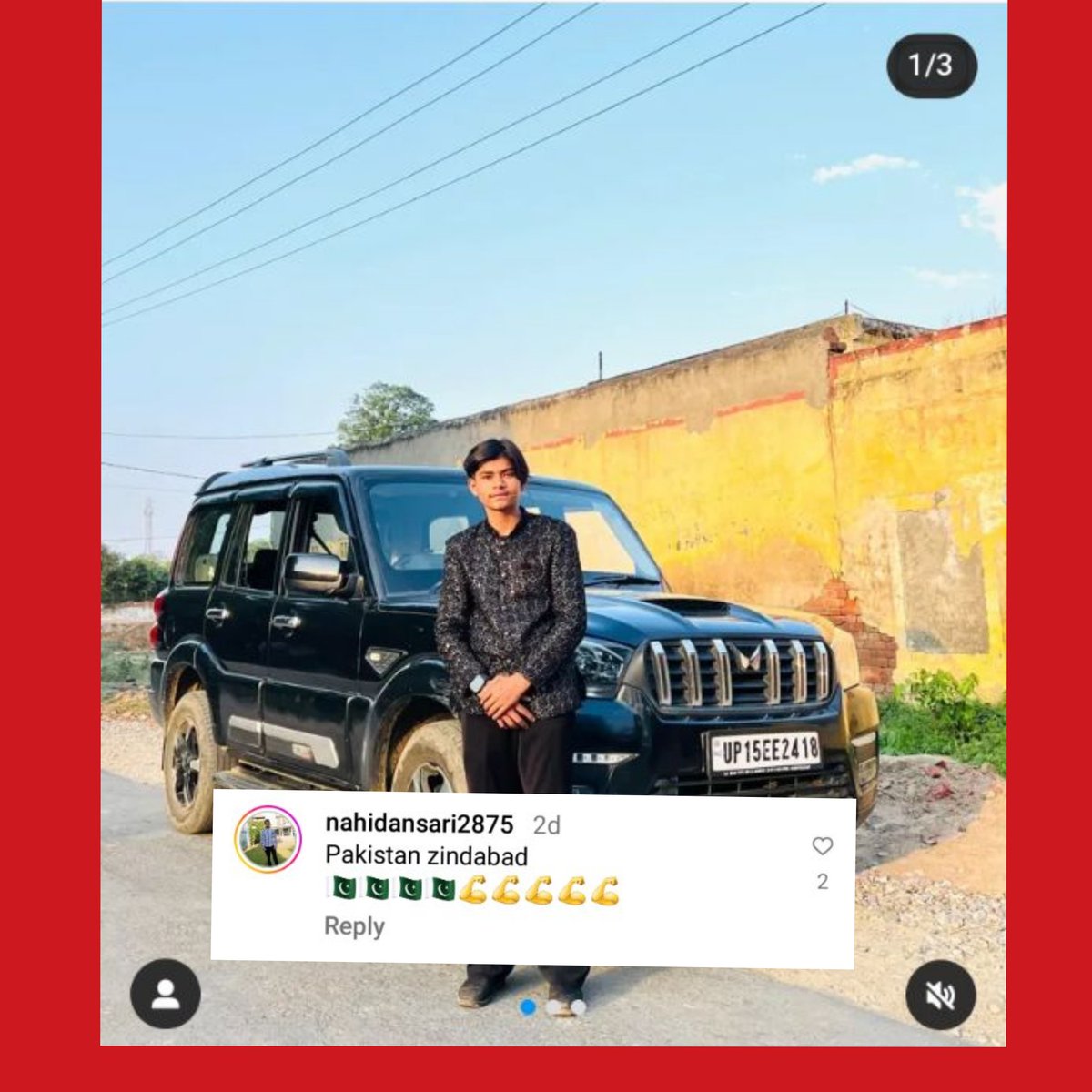 Bhagwa Squad (@bhagwasquad) on Twitter photo 🚨गिरफ्तारी होने तक - Repost करें🚨
देश*द्रोही नाहिद अंसारी, पहलगाम आतंकी घटना के बाद खुलेआम 'पाकिस्तान जिंदाबाद' लिखकर पोस्ट कर रहा है। उसकी देशविरोधी हरकतें माहौल बिगाड़ रही हैं। यूपी के मेरठ का मामला उसकी गाड़ी का नंबर UP15EE2418 😡
<a href="/meerutpolice/">MEERUT POLICE</a> <a href="/Uppolice/">UP POLICE</a>
प्रशासन तुरंत 🚨गिरफ्तारी होने तक - Repost करें🚨
देश*द्रोही नाहिद अंसारी, पहलगाम आतंकी घटना के बाद खुलेआम 'पाकिस्तान जिंदाबाद' लिखकर पोस्ट कर रहा है। उसकी देशविरोधी हरकतें माहौल बिगाड़ रही हैं। यूपी के मेरठ का मामला उसकी गाड़ी का नंबर UP15EE2418 😡
<a href="/meerutpolice/">MEERUT POLICE</a> <a href="/Uppolice/">UP POLICE</a>
प्रशासन तुरंत