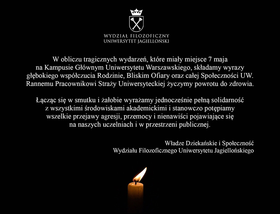 Wydział Filozoficzny UJ (@filozoficznyuj) on Twitter photo Kondolencje dla Społeczności <a href="/UniWarszawski/">Uniwersytet Warszawski</a> w związku z tragicznymi wydarzeniami 7 maja na terenie Kampusu UW. Kondolencje dla Społeczności <a href="/UniWarszawski/">Uniwersytet Warszawski</a> w związku z tragicznymi wydarzeniami 7 maja na terenie Kampusu UW.