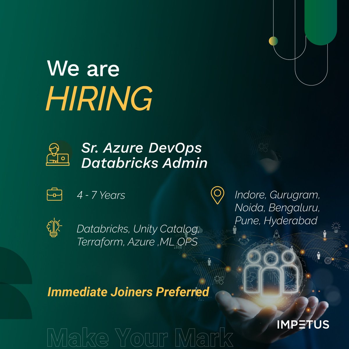 ImpetusLife's tweet image. Exciting Roles Open at Impetus!
We’re on the lookout for top tech talent for the following roles:
🔹 #LeadDatabricksAdmin
🔹 #BigdataTesting
🔹 #AzureDevOpsDatabricksAdmin
If you're ready to be a part of the engineering evolution, Apply Now - bit.ly/4cBk1XB