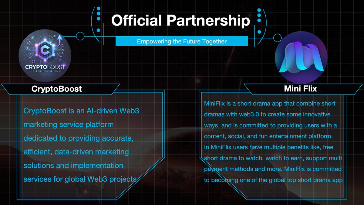 We’re thrilled to officially announce our partnership with <a href="/miniflixvideo/">Mini Flix</a> ! 🎬🚀
MiniFlix is revolutionizing short drama entertainment by merging Web3 innovations, watch-to-earn models, and social engagement into one dynamic platform.
Together, we’re creating new opportunities at