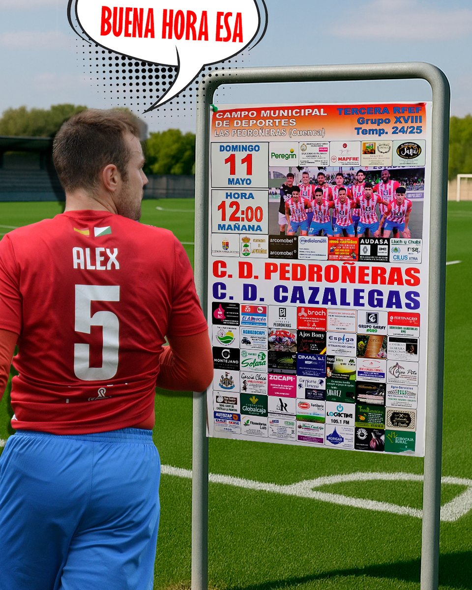¡El último partido de la temporada! ⚽

🆚 <a href="/cdcazalegaseb/">CD Cazalegas Élite Ebora Formación</a> 

Este domingo a las 12:00, ven a despedir la temporada con nosotros y disfruta de la fiesta de fútbol. 🎉

¡Nos vemos en el estadio! ¡Habrá sorpresas!🙌

#Fútbol #DespedidaDeTemporada #Pedroñeras