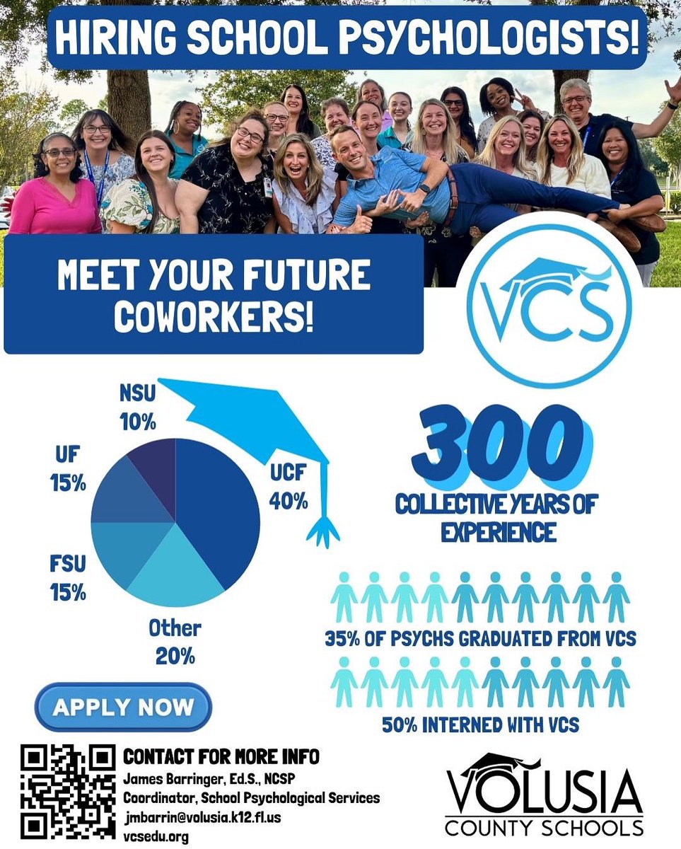 We’re hiring School Psychologists!

Join Volusia County Schools and work with an experienced, innovative team. Enjoy competitive pay, great benefits, and awesome colleagues.

Apply now: vcsedu.org