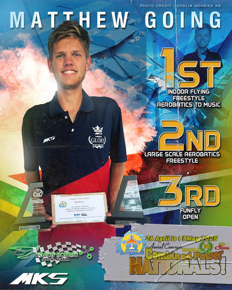 Congrats MKS Servo Tech 🇿🇦Goblin Hobbies SA team 🇿🇦Matthew Going did good jobs 🥇🥈🥉at 🏁🇿🇦2025 AERIAL CONCEPTS SAMAA COMBINED POWER NATIONALS!🇿🇦🏁

#MKSservos #MKSservo #MKS #IMAC #IndoorFlying #F3P #SAMAA #SouthAfricaNationals