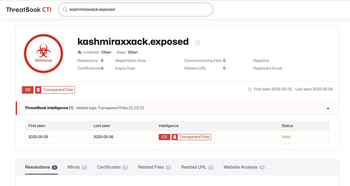 ThreatBookLabs's tweet image. #APT36
#Phishing websites: 
indiandefence[.]directory
kashmiraxxack[.]exposed
#Sha256:
8b0ea6a9e427ac3288663e2f33bc3df5ea01bfdaead81d4b6595b00a6b7c4301 (Advisory Notice Movement of Troops.ppam)
It is related to military movements.
#C2: 93.127.133.58:17241|19821|21817|23221|27425