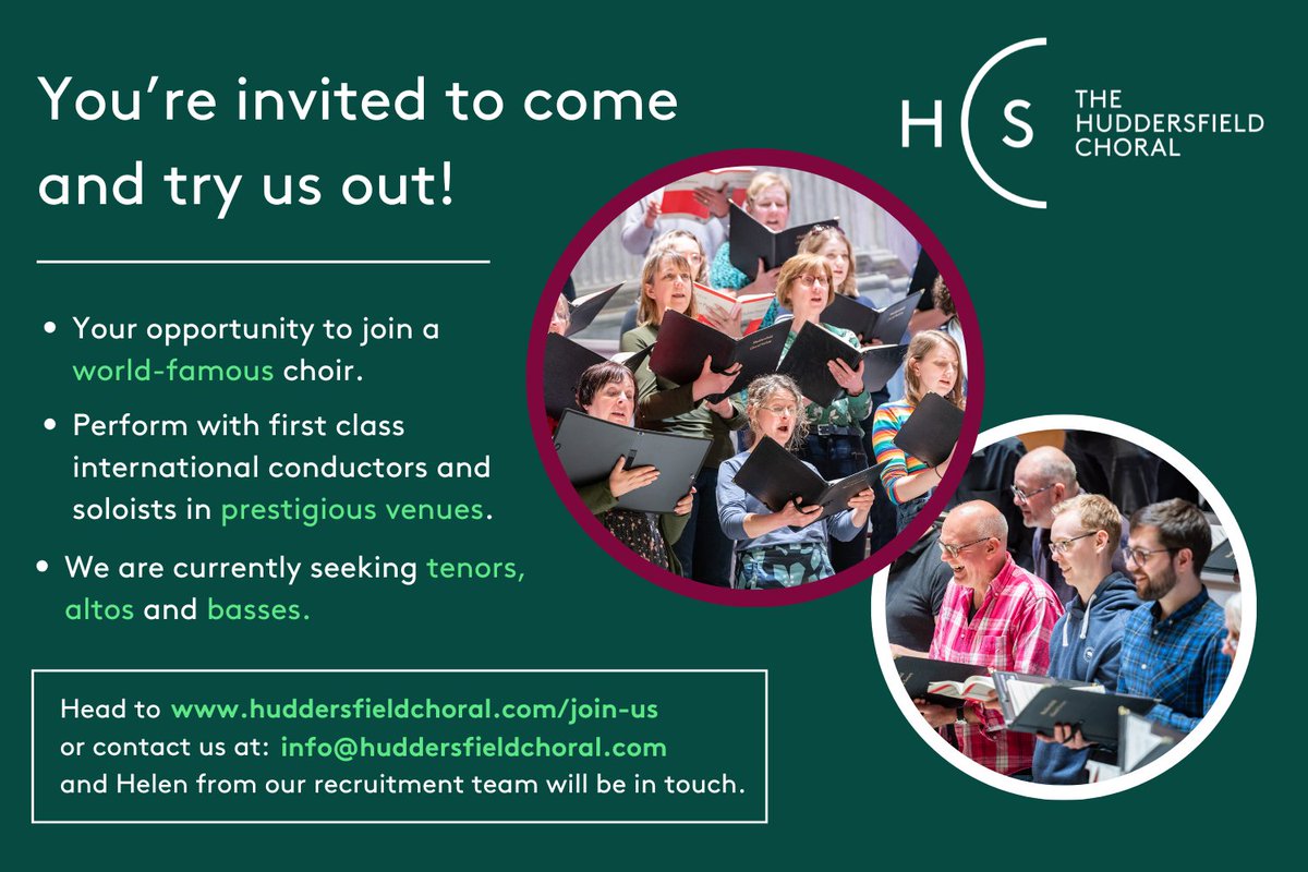 Huddersfield Choral (@huddschoral) on Twitter photo Join our world-famous choir and perform with first class international conductors and soloists in prestigious venues! We’re looking for tenors, altos and basses. ⤵️🎶
Head to huddersfieldchoral.com/join-us or contact us via info@huddersfieldchoral.com 👍 Join our world-famous choir and perform with first class international conductors and soloists in prestigious venues! We’re looking for tenors, altos and basses. ⤵️🎶
Head to huddersfieldchoral.com/join-us or contact us via info@huddersfieldchoral.com 👍