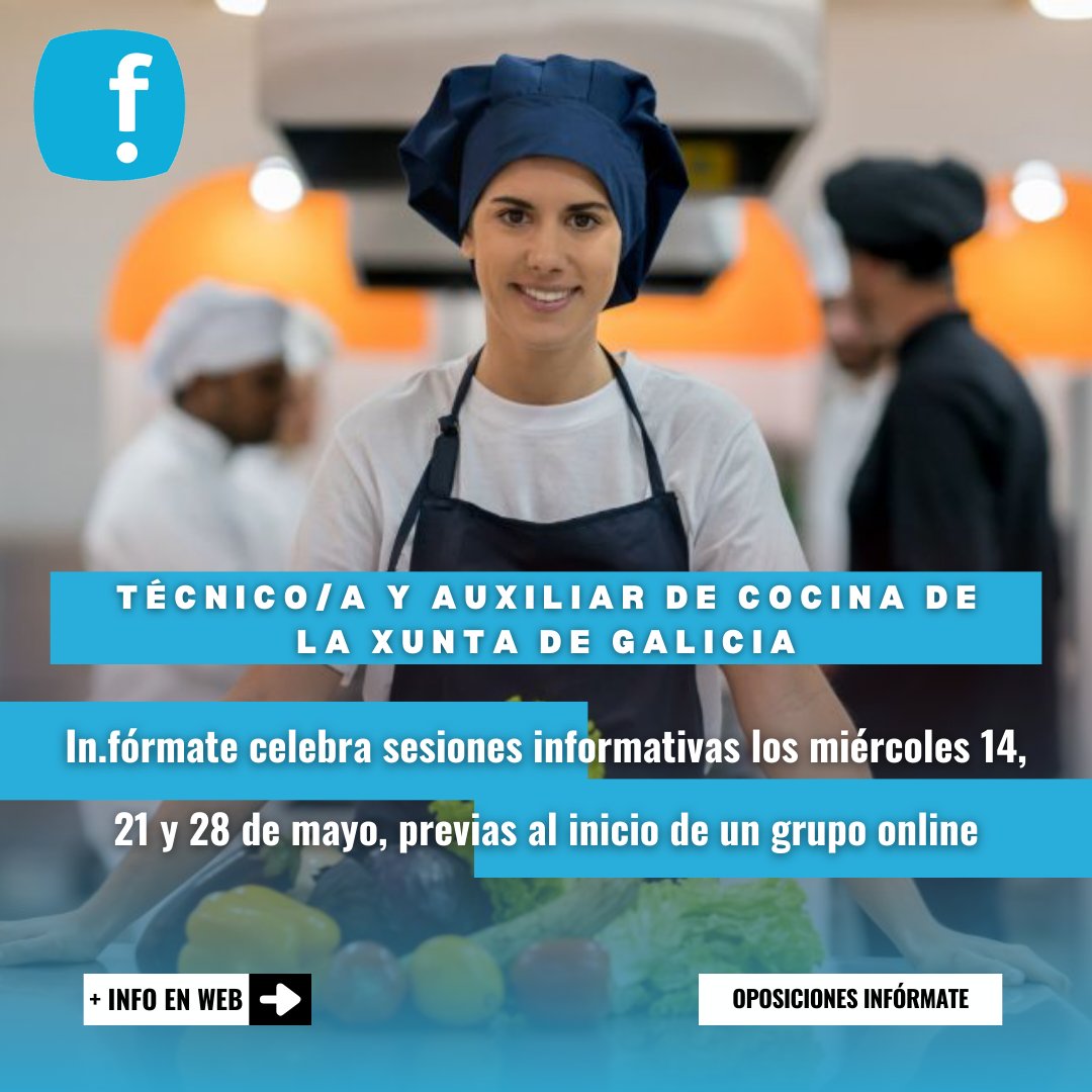 InformateEmpleo's tweet photo. 📣 ATENCIÓN! #InFórmate celebrará #CharlasInformativas, 𝐩𝐫𝐞𝐯𝐢𝐚𝐬 𝐚𝐥 𝐢𝐧𝐢𝐜𝐢𝐨 𝐝𝐞 𝐮𝐧 𝐠𝐫𝐮𝐩𝐨 #OnLine, de las ESCALAS #Técnica y #Auxiliar de #Cocina de la @Xunta 👇
📅 Miércoles 𝟏𝟒, 𝟐𝟏 𝐲 𝟐𝟖 𝐝𝐞 𝐦𝐚𝐲𝐨
Apúntate YA! 👉 https://t.co/pmnpcx1gBQ https://t.co/XnKHDJIBVZ