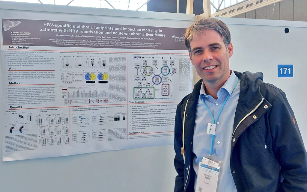 MEDB_LAB's tweet image. Come and see Kai Peiffer&apos;s poster THU-170 on HBV-specific metabolic footprints and impact on mortality in patients with #HBV reactivation and #ACLF at #EASLCongress.