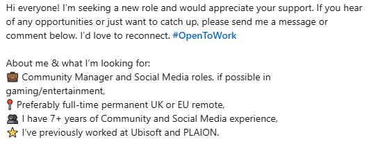 marion_myanh's tweet image. With 7+ years of experience in Community and Social Media, at companies such as Ubisoft and Plaion (fka Koch Media), I am currently looking for my next job in games or entertainment! #OpenToWork