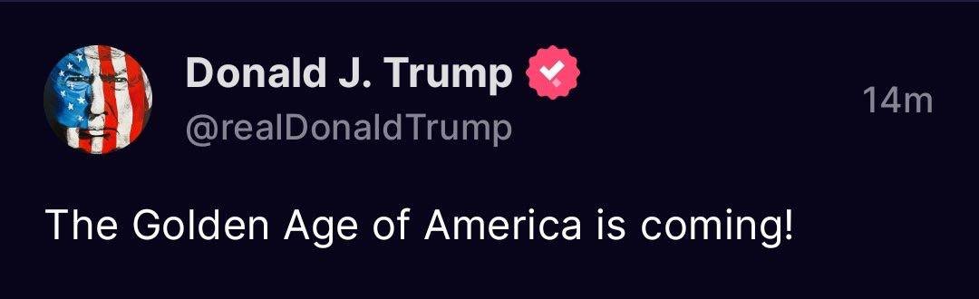 LayerOneLf's tweet image. #BTC close to 100k
Trump announcing GOLDEN AGE 
TIcker $GOLDAGE

CA: BAsL3ukaMvDTSYw4QoyWgTBDLT8tH88cYHV1tjEnpump