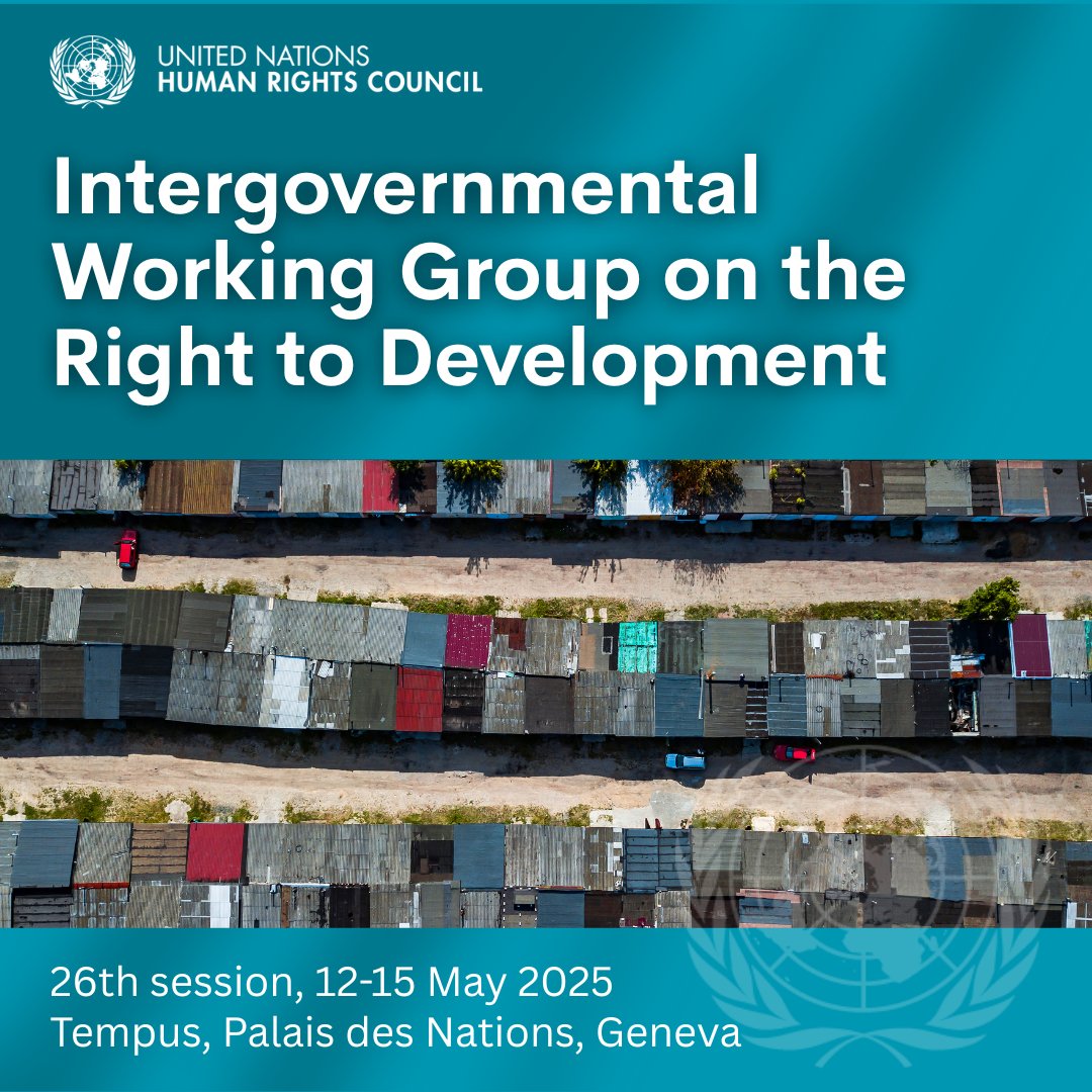 UN Human Rights Council (@un_hrc) on Twitter photo The <a href="/UN/">United Nations</a> Intergovernmental Working Group on the Right to Development holds its 26th session from 12 to 15 May 2025 at <a href="/UNGeneva/">United Nations Geneva</a>.
More information ➡️ shorturl.at/GY0i3 The <a href="/UN/">United Nations</a> Intergovernmental Working Group on the Right to Development holds its 26th session from 12 to 15 May 2025 at <a href="/UNGeneva/">United Nations Geneva</a>.
More information ➡️ shorturl.at/GY0i3
