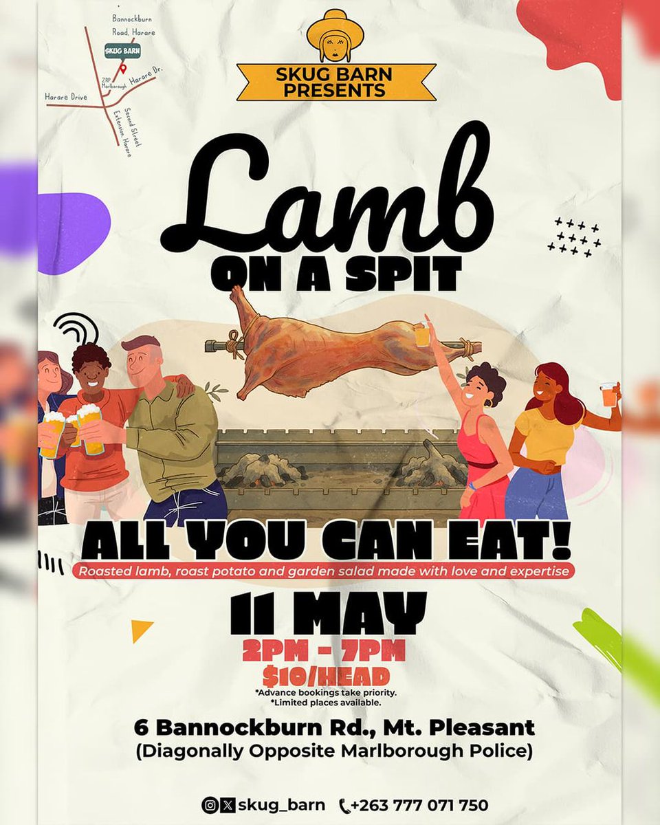 This weekend Skug brings you a hearty all you can eat meal. Enjoy lamb straight off the pit served with roast potatoes, garden salad and assorted sauces to compliment your meal! Please note advance bookings will take priority.