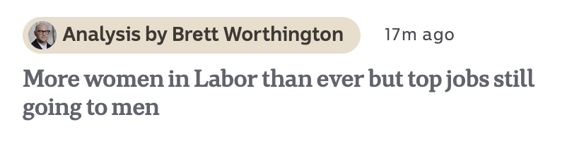 That’s odd. Labor hasn't decided or announced its new Cabinet. How does Brett know the top jobs are still going to men? Oh, that’s right: ABC’s both-sideism. Labor good news has to be balanced with bad news, even if it’s not quite right. #AUSPOL