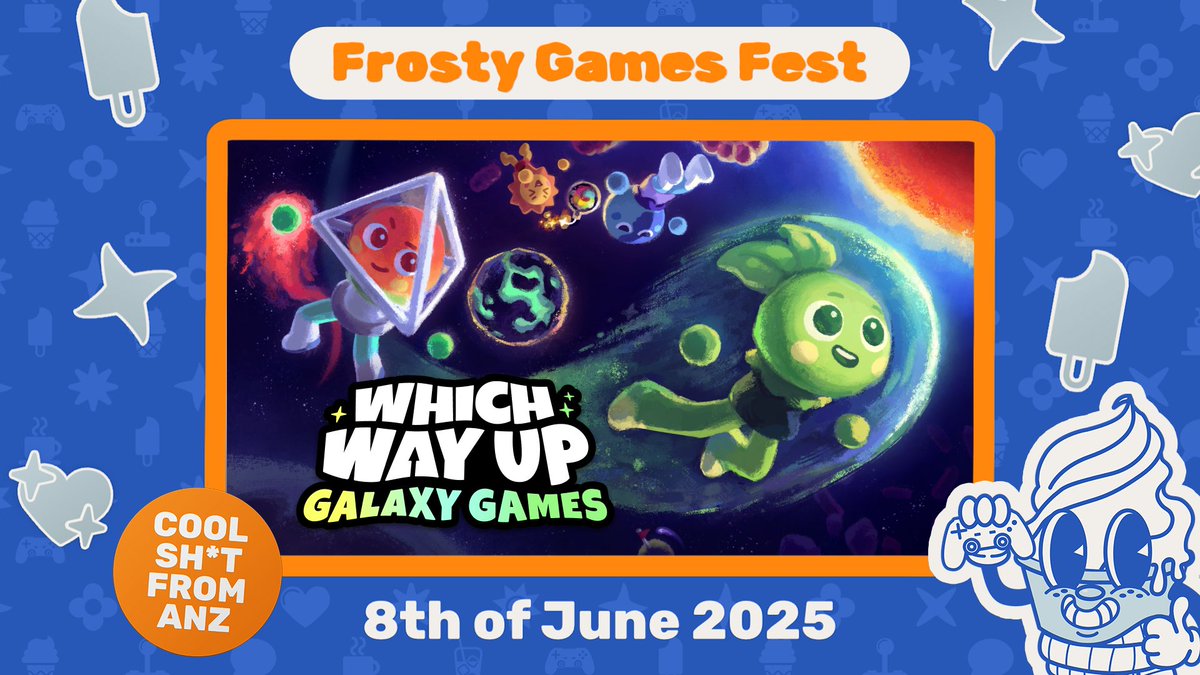 WhichWayUpGame's tweet image. Frosty's going to space 🚀
We're so excited that the @FrostyGamesFest team will be featuring Which Way Up: Galaxy Games in their showcase 🍦
Be sure to tune in on June 8 @ 9am AEST!