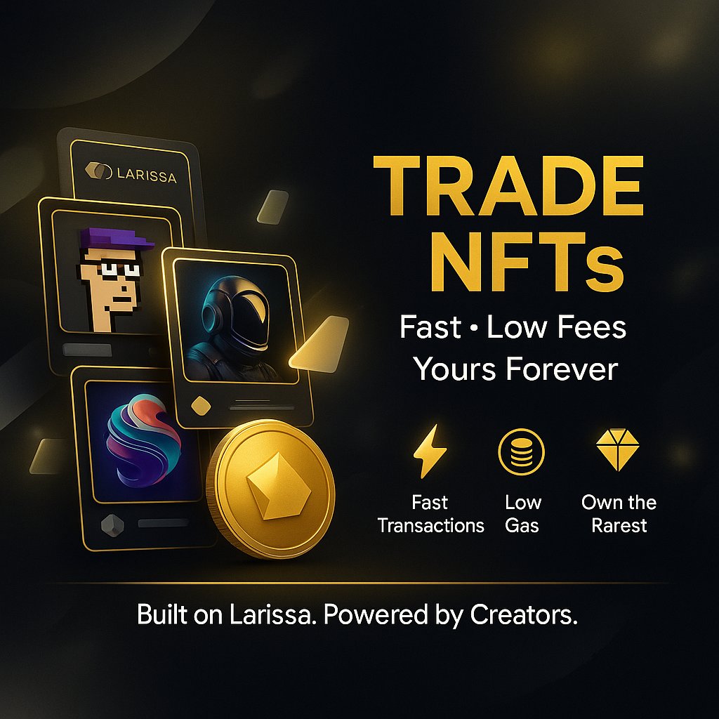 🎨 Trade. Flex. Flip.

NFTs just got a whole lot better on Larissa Network.
Low fees. Blazing speed. Pure ownership.
Jump into the marketplace.
 
👉 nft.larissa.network

#NFTCommunity #Web3Art #LarissaNFT #cryptoartist #NFTs #NFTCommunity #NFTSales