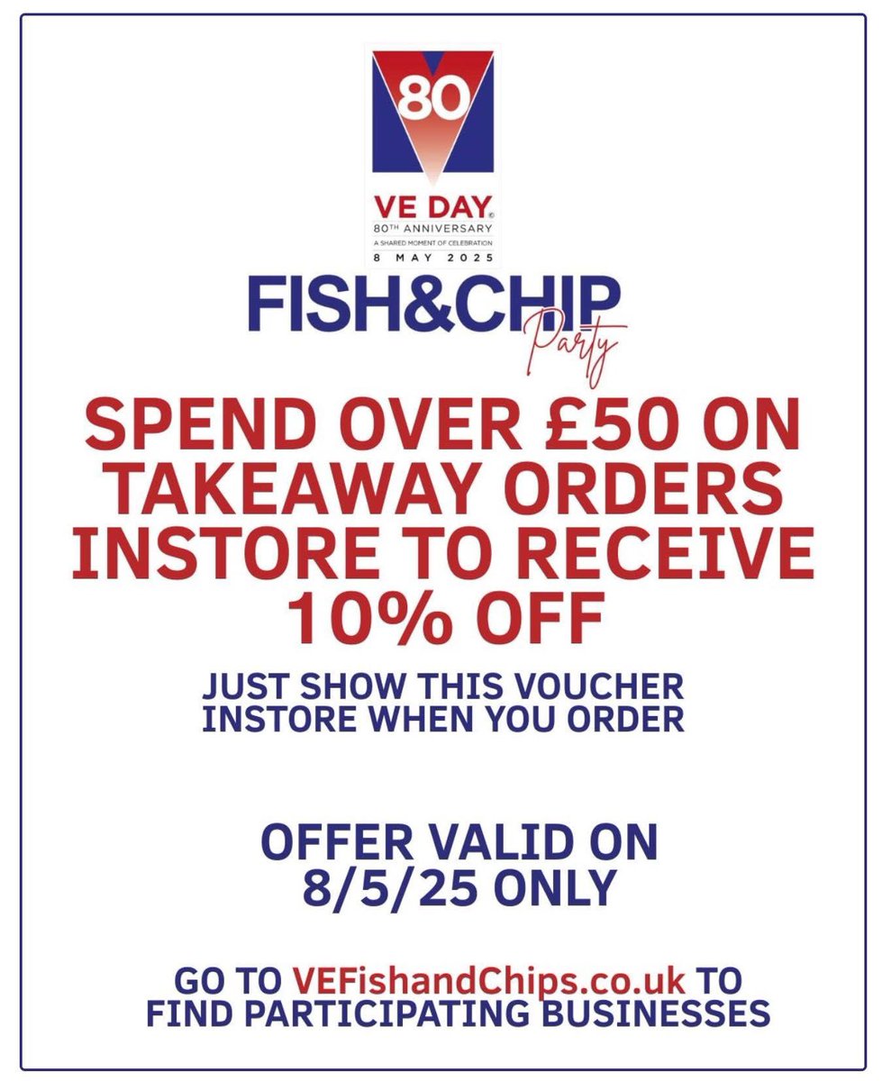 burtonrdchippy's tweet photo. Celebrating #veday80thanniversary #fishandchips #Party https://t.co/OpnkoCL4Yn