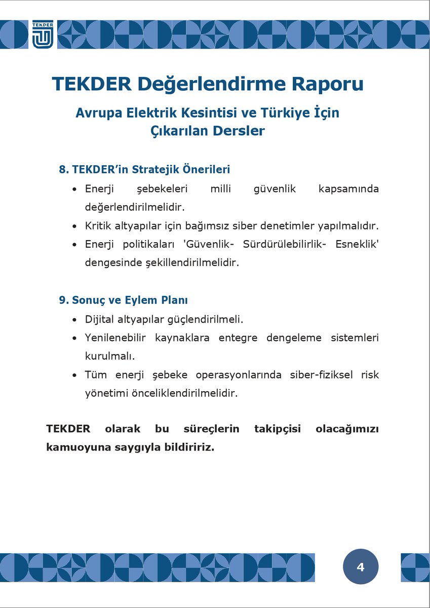 TEKDERGM's tweet photo. 📄 TEKDER olarak “Avrupa Elektrik Kesintisi ve Türkiye İçin Çıkarılan Dersler” başlıklı raporumuzu sizlerle paylaşıyoruz! 

🔗 Raporun tamamını buradan okuyabilirsiniz 👇

https://t.co/ZohpLzAeU7

#TEKDER  #EnerjiGüvenliği #SiberGüvenlik https://t.co/oIjlLRQxjb