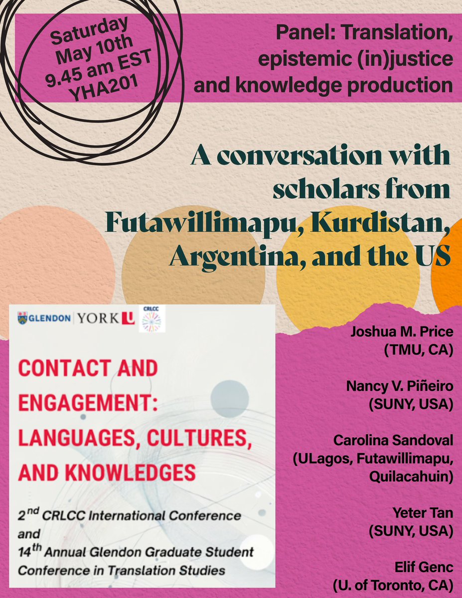 Will be presenting @ the CRCC conference on the panel: “Translation, epistemic (in)justice and knowledge production” early in the AM this Saturday with scholars from Kurdistan, Argentina, Futawillimapu, and USA.
