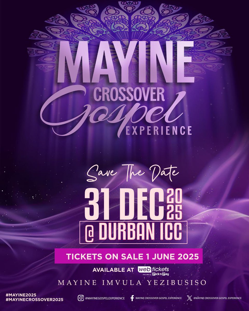 TheGyal_'s tweet photo. Don’t miss out as the rain of blessings comes down at Durban ICC on the 31st of December. Make sure you secure your tickets ❤️ #MayineCrossover https://t.co/5QqDPf70GA