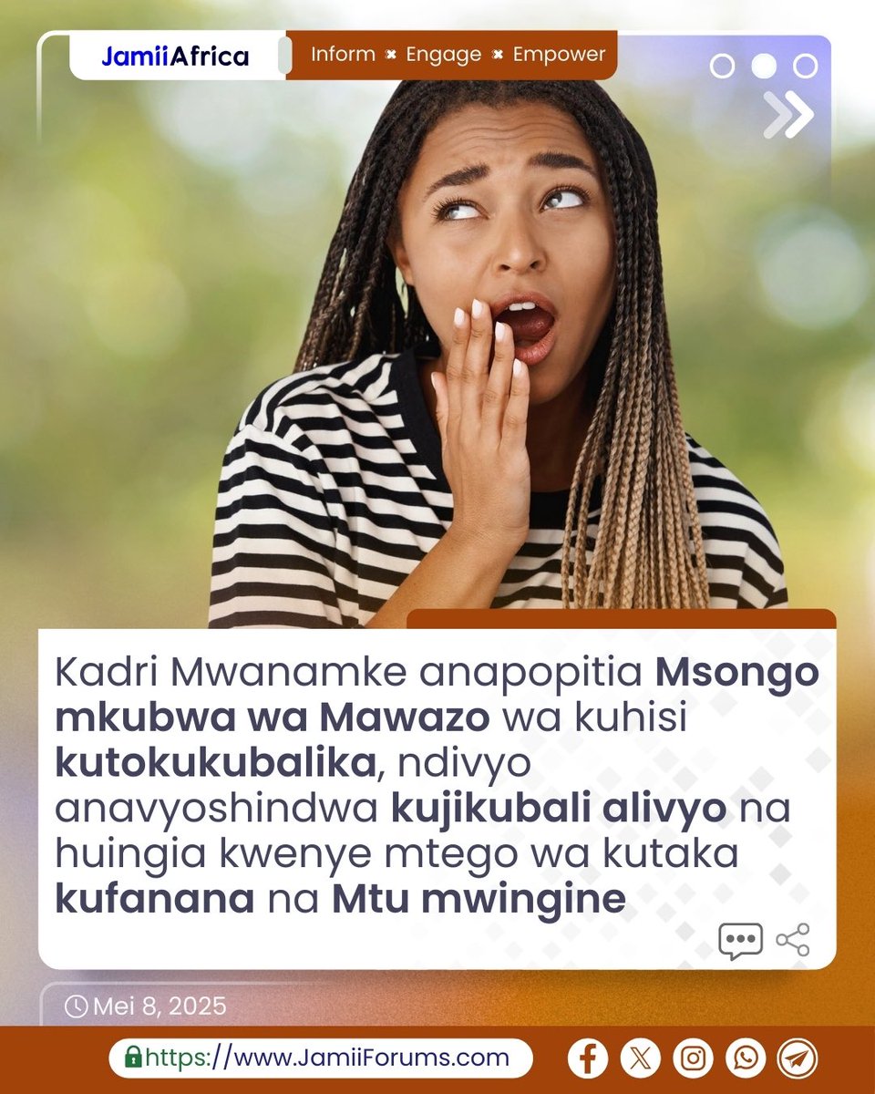 JamiiForums's tweet photo. #UREMBO: Mdau wa https://t.co/dDd21Ugmlv anasema Mwanamke anapokuwa na Uraibu wa Urembo bandia kwake anaona ni dalili za changamoto ya Afya ya Akili kwasababu Mwanamke anapokuwa na Msongo wa Mawazo wa kutokubalika huanza kuuchukia mwonekano wake wa Asili

Unakubaliana na Mtazamo huu?

Mjadala zaidi https://t.co/AvB36Z2h1i

#JamiiForums #JamiiAfrica #Maisha #JFChitChats #JFStories