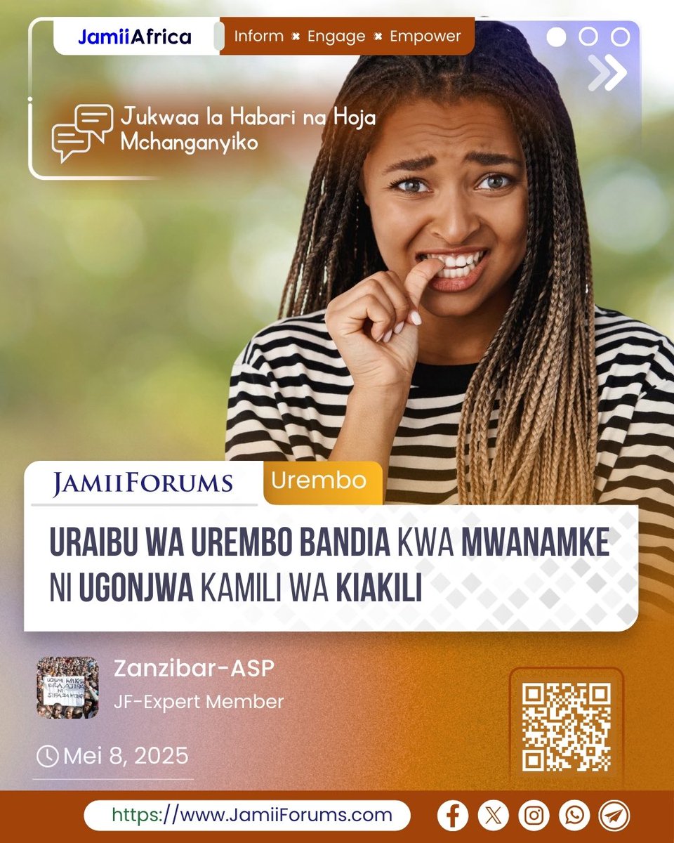 JamiiForums's tweet photo. #UREMBO: Mdau wa https://t.co/dDd21Ugmlv anasema Mwanamke anapokuwa na Uraibu wa Urembo bandia kwake anaona ni dalili za changamoto ya Afya ya Akili kwasababu Mwanamke anapokuwa na Msongo wa Mawazo wa kutokubalika huanza kuuchukia mwonekano wake wa Asili

Unakubaliana na Mtazamo huu?

Mjadala zaidi https://t.co/AvB36Z2h1i

#JamiiForums #JamiiAfrica #Maisha #JFChitChats #JFStories