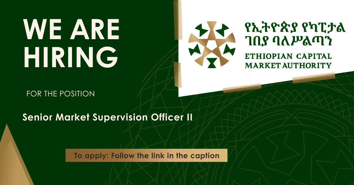 If you are passionate in regulatory compliance, market oversight, or financial supervision, and want to contribute to building a strong, transparent capital market in Ethiopia—this is your opportunity!

Apply now using the below link.

ethiojobs.net/job/fV61CpAz5Q…