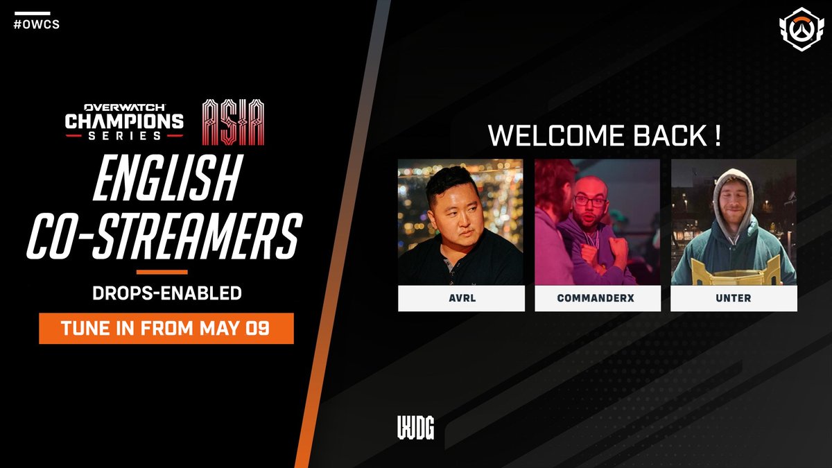 Overwatch Esports Asia (@ow_esports_asia) on Twitter photo ๐๏ธ Welcome back to our English co-streamers for OWCS Asia Stage 2!
Drops-enabled featured co-streamers:
โข AVRL <a href="/imAVRL/">Kev Walker</a>
โข CommanderX <a href="/CommanderX/">Xavier Hardy</a>
โข Unter <a href="/UnterOW/">Unter</a>
Weโll be retweeting and sharing notifications for each co-streamerโs broadcast via <a href="/OW_Esports_Asia/">Overwatch Esports Asia</a>.
Stay tuned ๐๏ธ Welcome back to our English co-streamers for OWCS Asia Stage 2!
Drops-enabled featured co-streamers:
โข AVRL <a href="/imAVRL/">Kev Walker</a>
โข CommanderX <a href="/CommanderX/">Xavier Hardy</a>
โข Unter <a href="/UnterOW/">Unter</a>
Weโll be retweeting and sharing notifications for each co-streamerโs broadcast via <a href="/OW_Esports_Asia/">Overwatch Esports Asia</a>.
Stay tuned